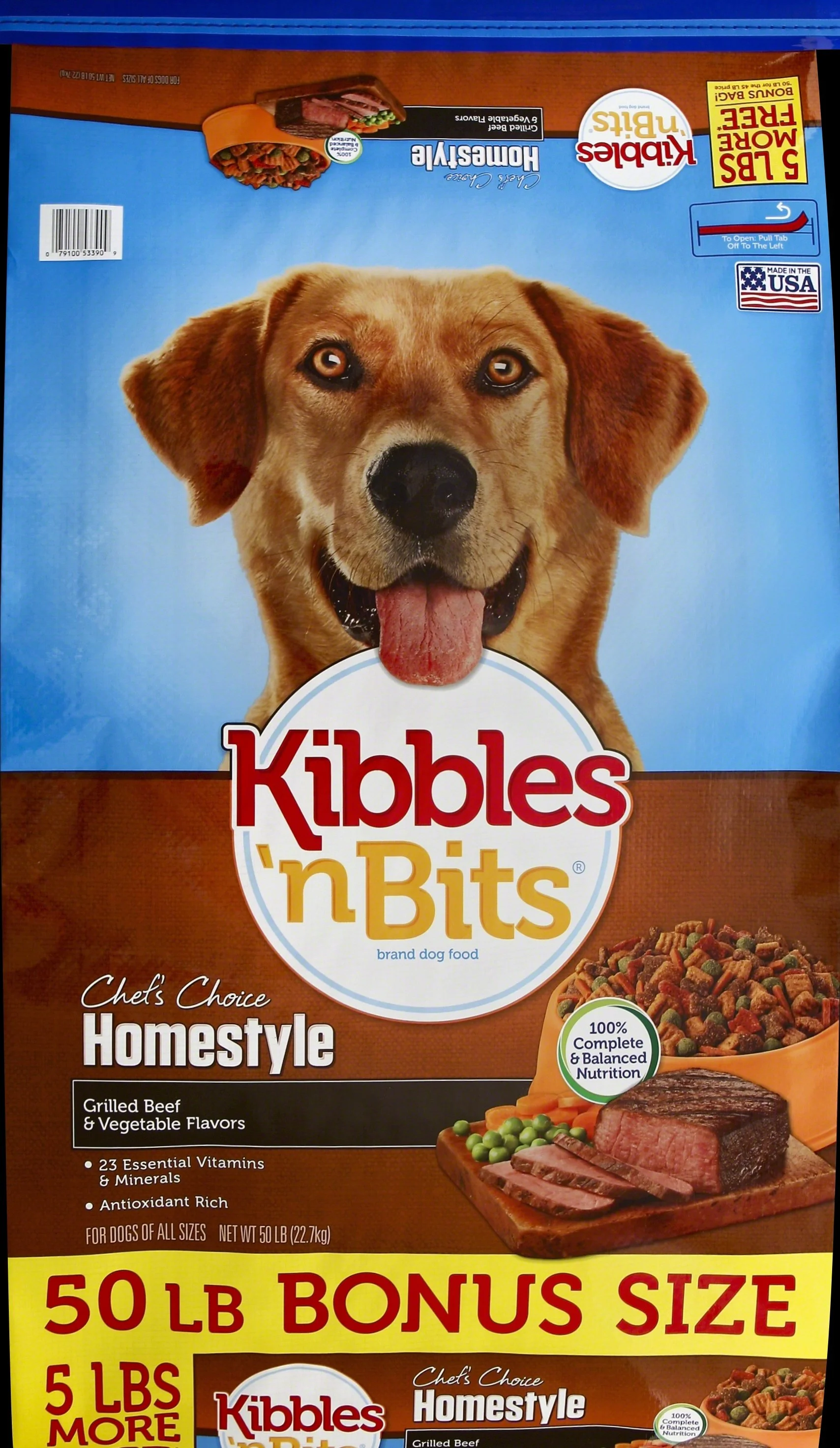 Kibbles 'n Bits Homestyle Grilled Beef & Vegetable Flavors Dry Dog Food, 50-Pound