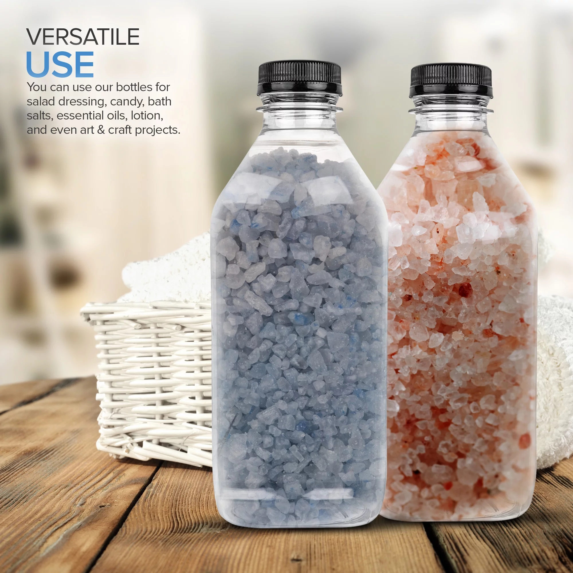 Stock Your Home 32oz 6 Pack Reusable Plastic Juice Bottles with Caps, Clear Smoothie Drink Container