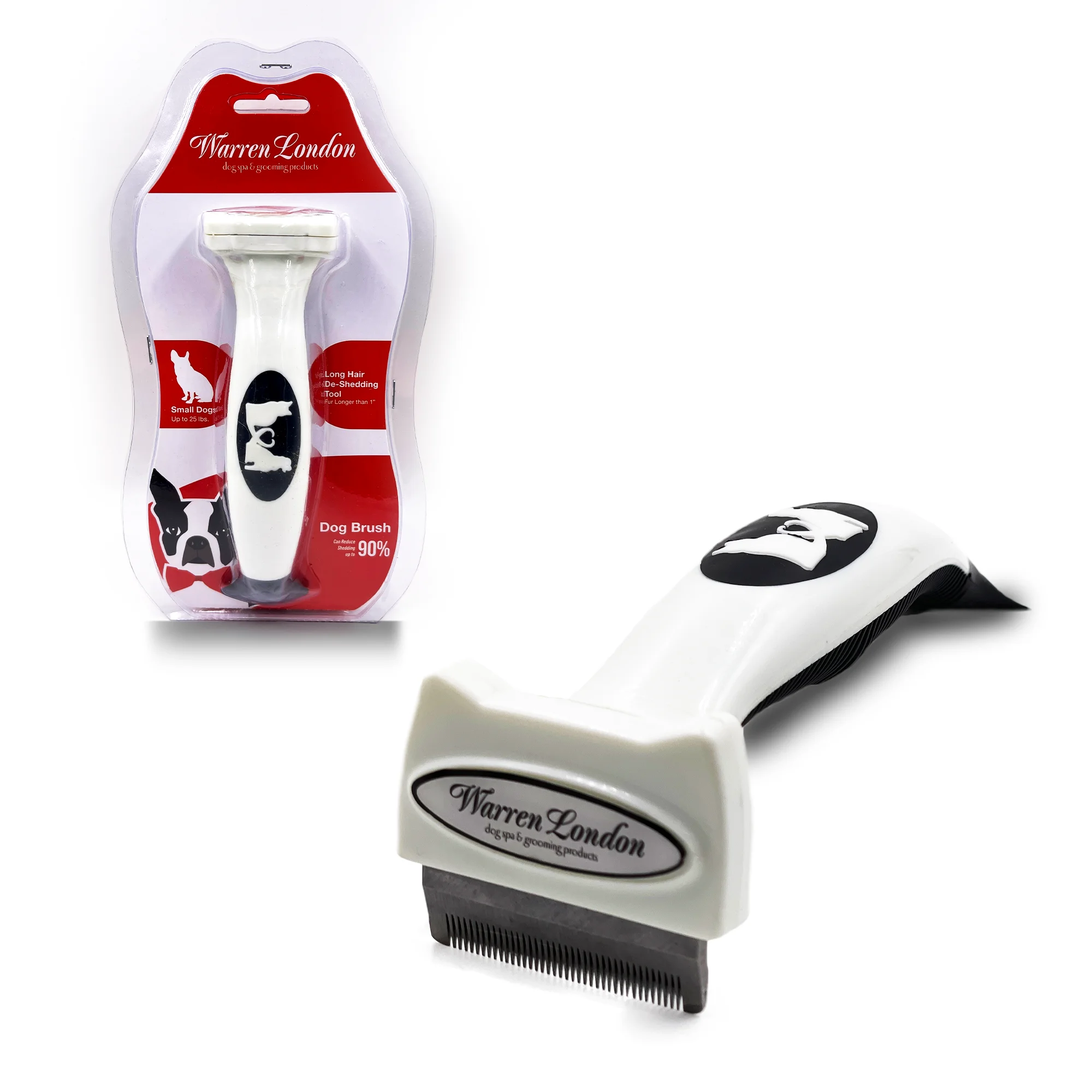 Deshedding Dog & Cat Brush by Warren London | Stainless Steel Deshedding Tool | Long Hair - Small