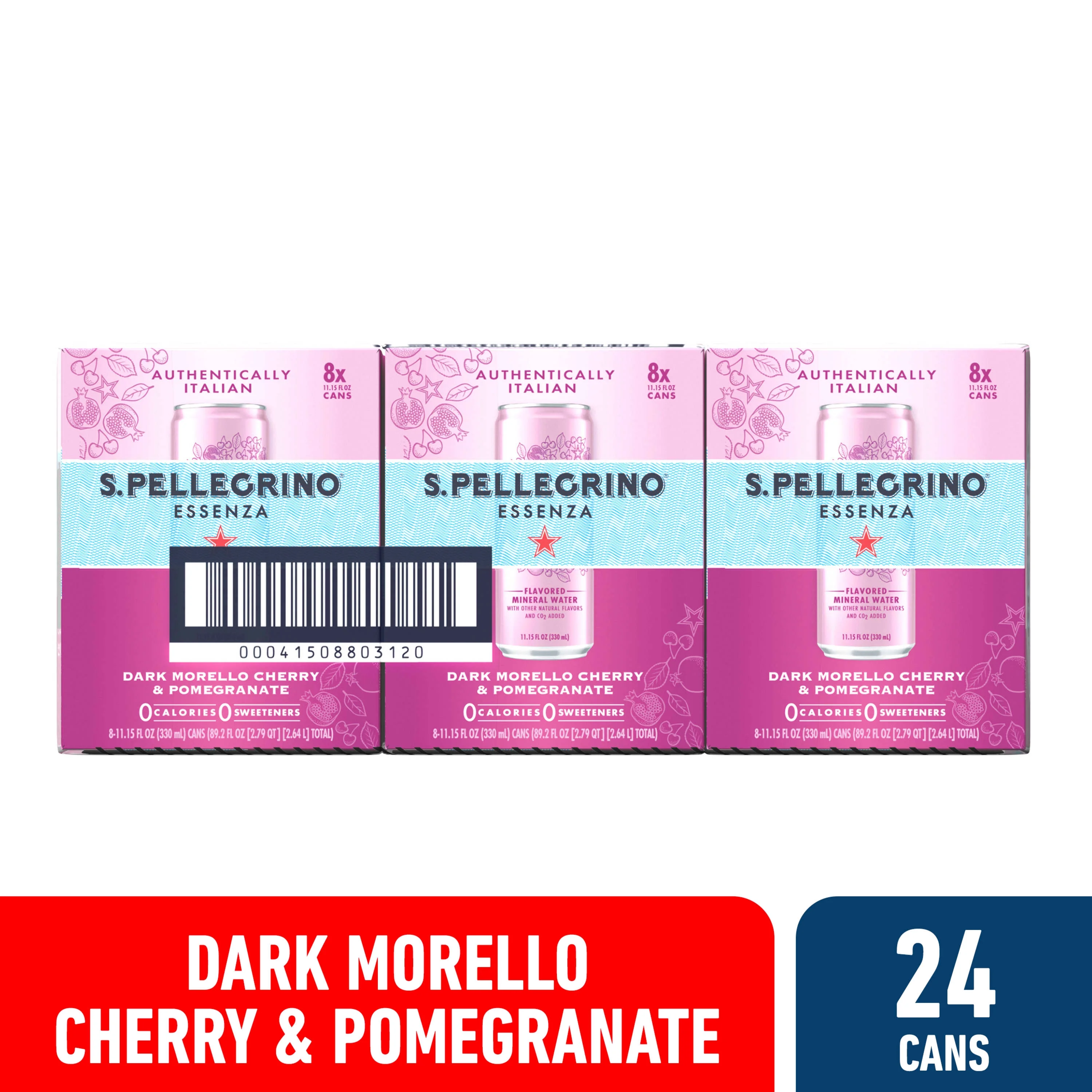 S.Pellegrino Essenza Dark Morello Cherry and Pomegranate Mineral Water, 267.6 fl oz, 24 Pack Cans