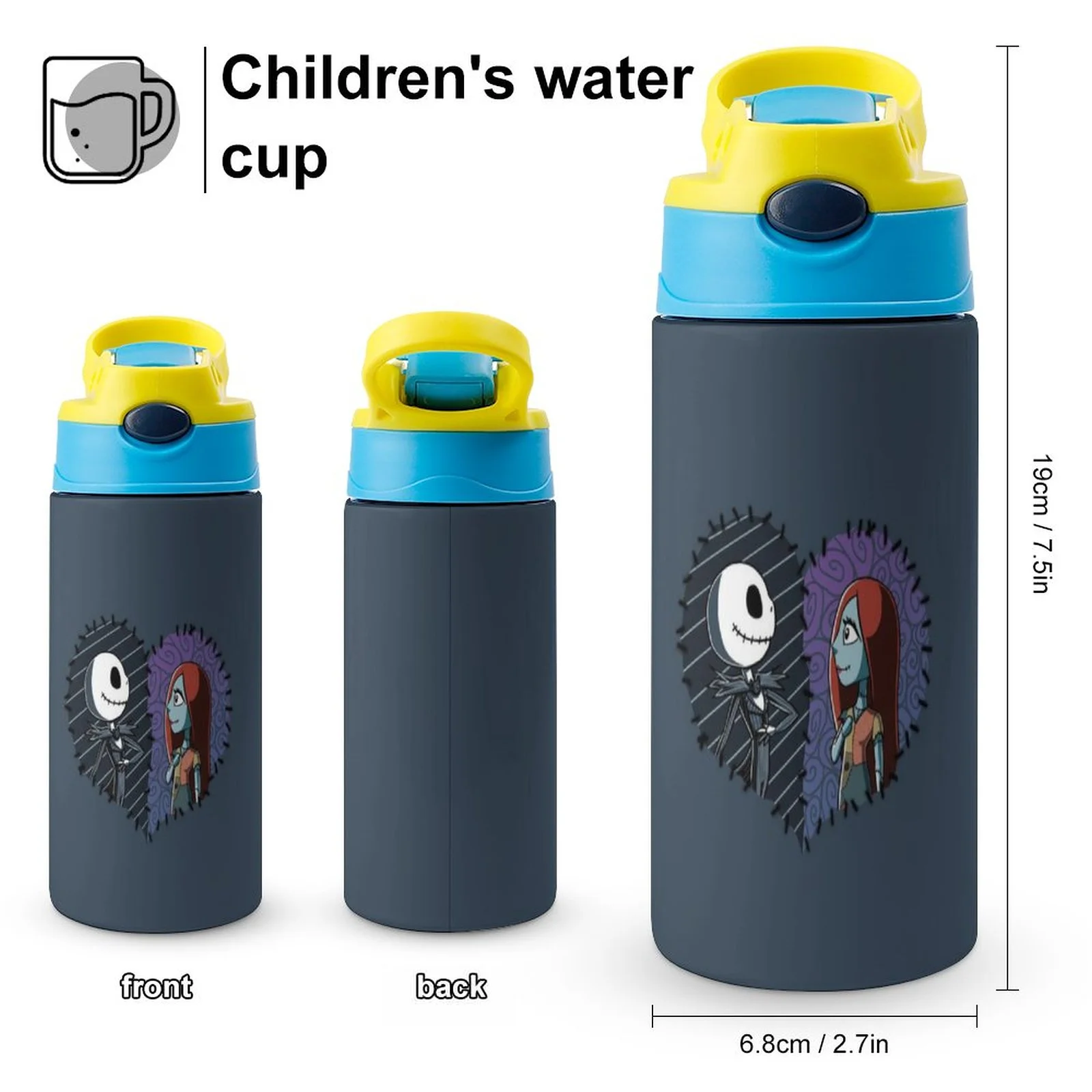 The Nightmare Before Christmas Kid's Insulated Water Bottle With Straw Vacuum Stainless Steel Cup Leak-Proof Children Toddler Thermoses