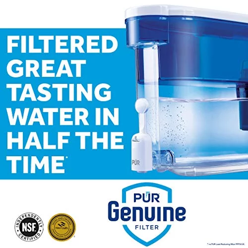 PUR 30-Cup Water Filter Dispenser with 1 Genuine PUR Filter, Large 30-Cup Capacity, 2-in-1 Powerful Filtration, BPA Free, Dishwasher Safe, White/Blue (DS1800Z) With Faster Basic Filter Dispenser