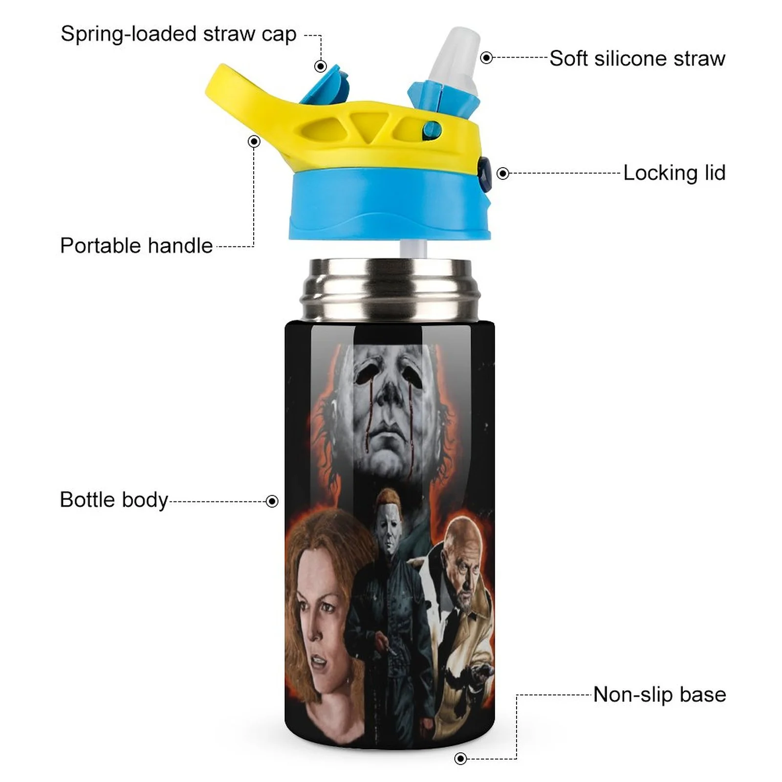 Michael Myers Characters Kid's Insulated Water Bottle With Straw Vacuum Stainless Steel Cup Leak-Proof Children Toddler Thermoses