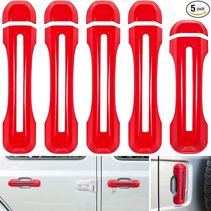 E-cowlboy Door Handle Inserts Cover Trim+Tailgate Handle Cover for 2018-2022 Jeep Wrangler JL JLU Sports Sahara Freedom Rubicon Unlimited Gladiator JT 2-Door & 4-Door Exterior Accessories (Red 5PCS)