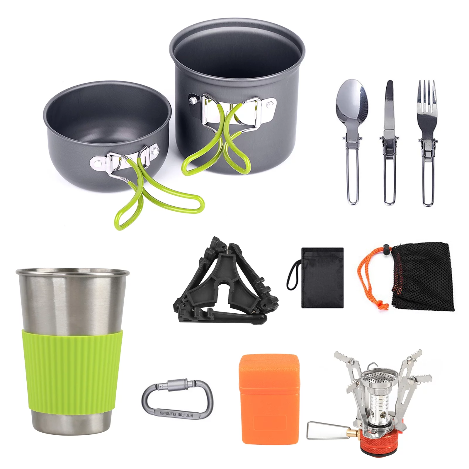 ametoys Camping Cookware Mess Kit, Portable Pot and Pan Set for Camping Hiking Picnic, Includes Outdoor Furnace