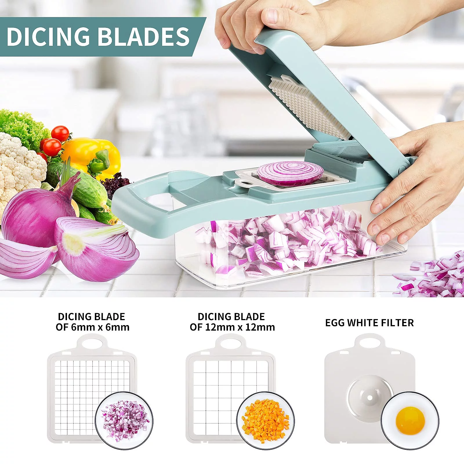 Vegetable Chopper, Multifunctional 13-in-1 Food Choppers Onion Chopper Vegetable Slicer Cutter Dicer Veggie chopper with 8 Blades, Colander Basket, Container for Salad Potato Carrot Garlic, COOSERRY