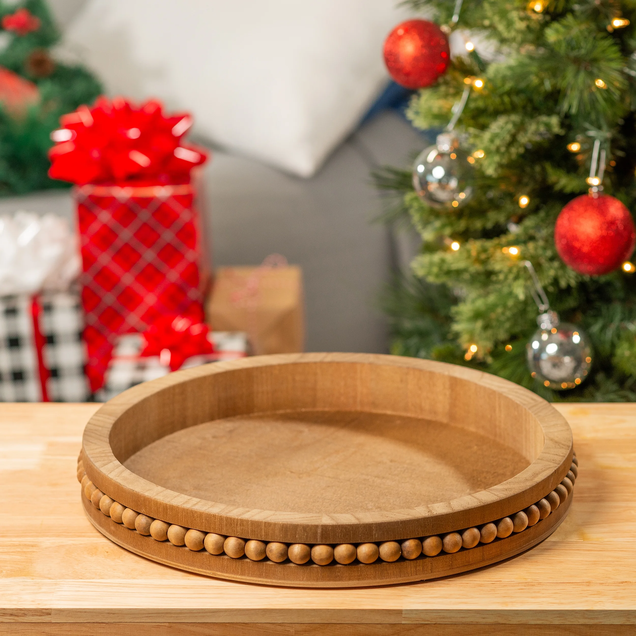 Creekview Home Emporium 16in Round Rustic Wood Tray Centerpiece Decor Tray