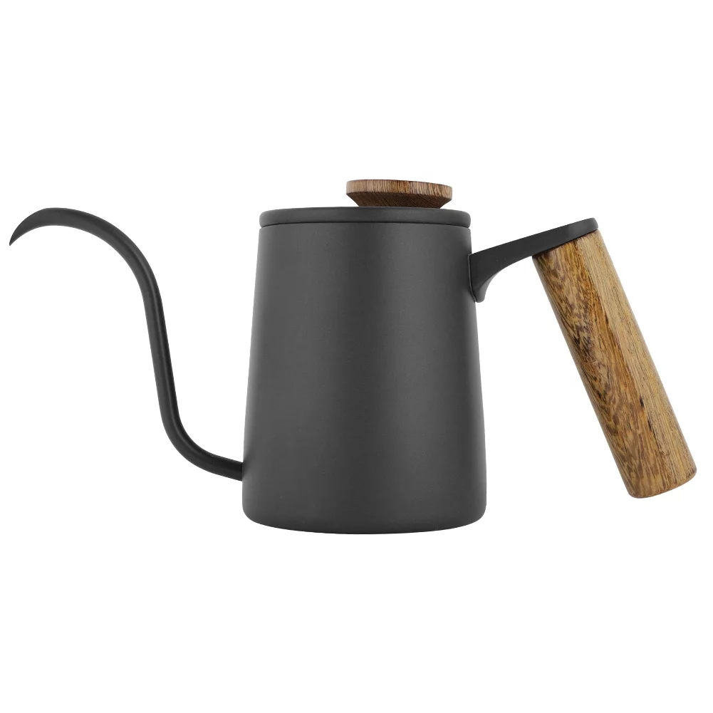 Cafetera de goteo, cafetera de goteo de acero inoxidable de 350 ml con asa Hervidor de cuello de cisne largo para todo tipo de decoración(Negro)