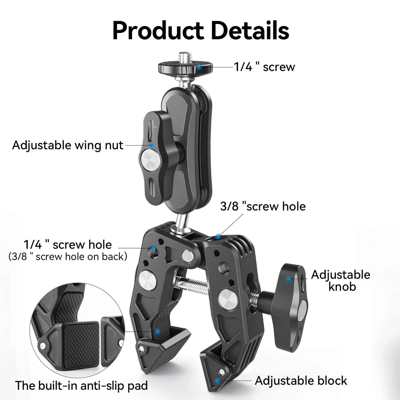 TELESIN SC-001 Handlebar Adapter Mount, Multi-functional Clamp, Dual Rotatable Ballhead, Aluminum Alloy, 2kg Load Bearing