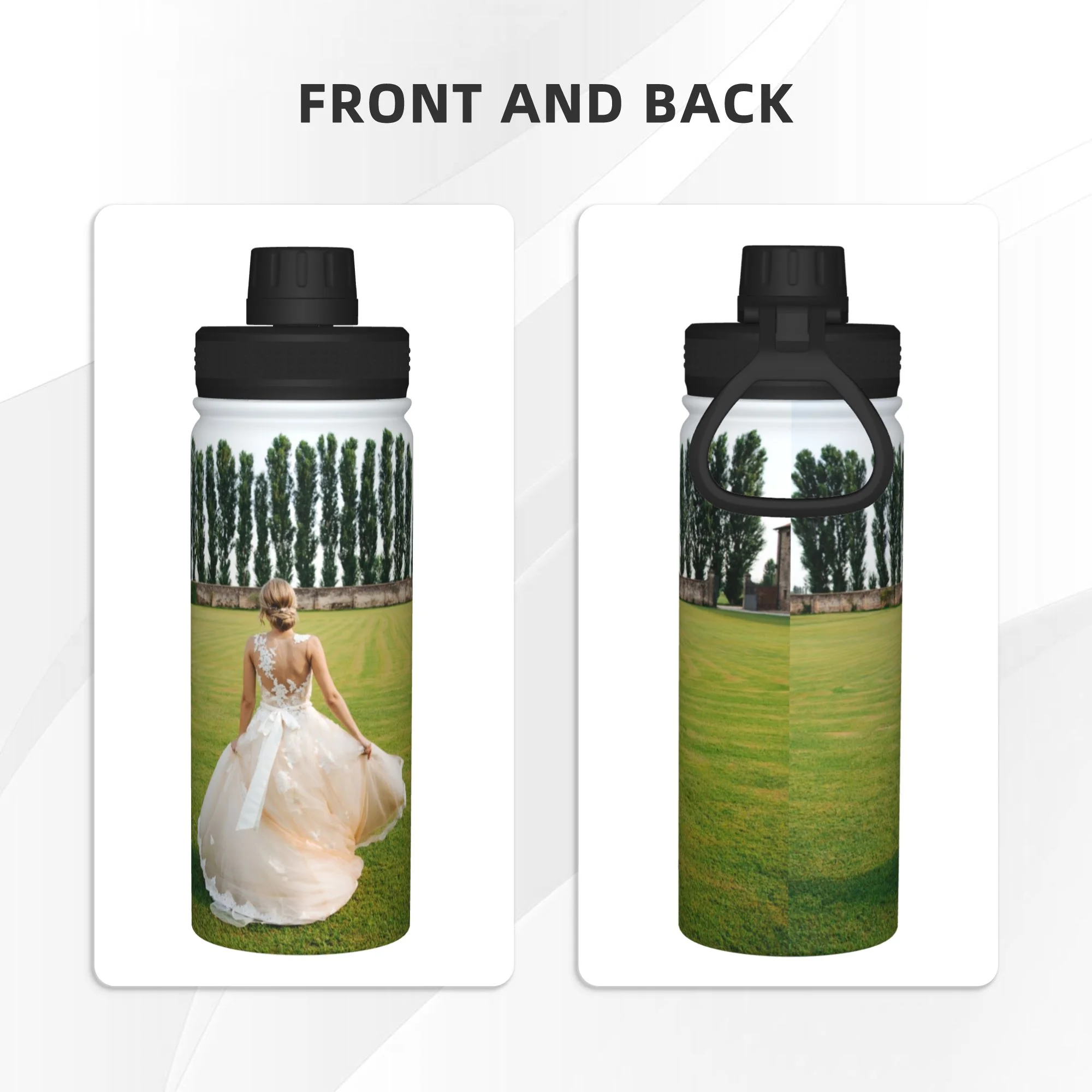 Personalized Custom Picture Sports Water Bottle, 18 oz, Hot & Cold Double Walled Insulated Thermos.