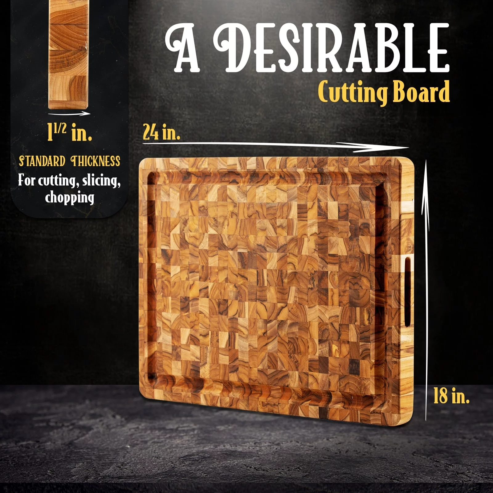 Yes4All Durable Teak Cutting Boards [24''L x 18''W x 1.5” Thick] Large End Grain Wood