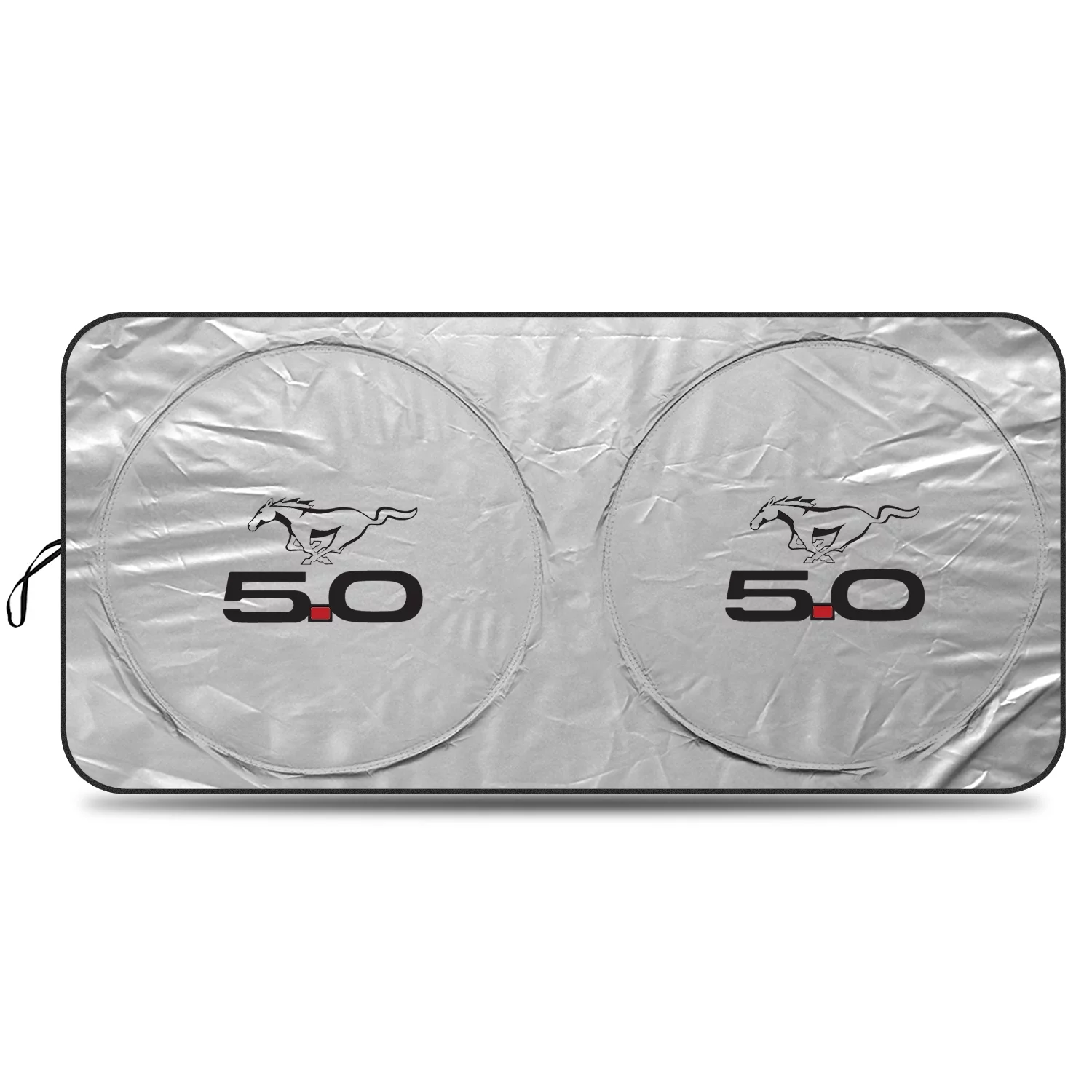 Ford Mustang Pony and 5.0 Universal Fit One-Piece Easy Folding Silver Reflective Fabric Windshield Sun Shade (size: 64