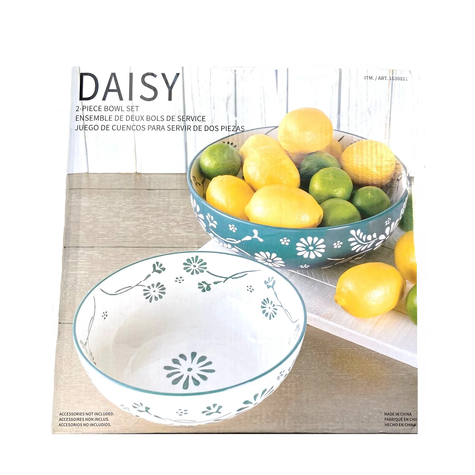 Baum Daisy Bowl Set 2Pc Stoneware 1 Large Bowl 1 Medium Bowl Dishwasher Safe Blue