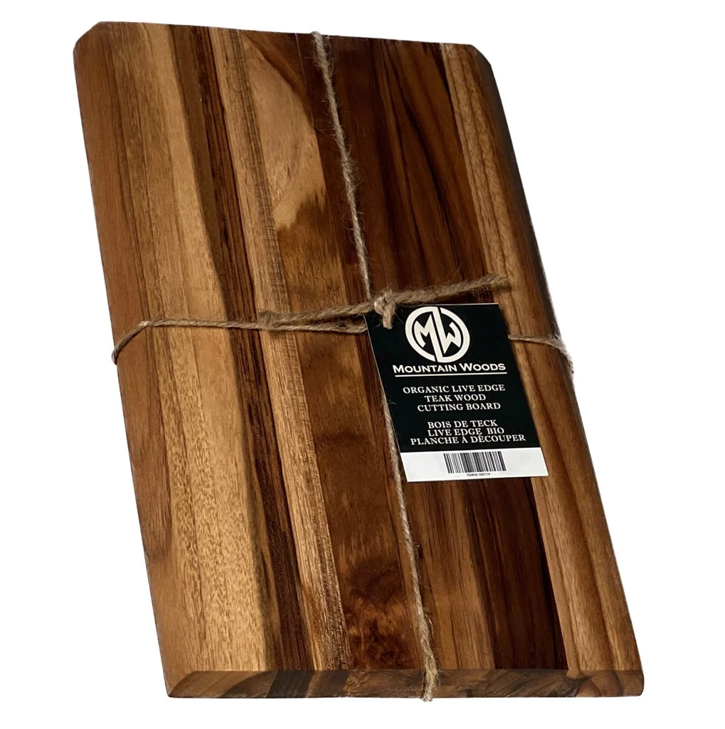 Mountain Woods, Large Brown Hand Crafted Live Edge Teak Cutting Board/Serving Tray | Cheese Board | Chopping board | Charcuterie board | Reversible Butcher Block  15