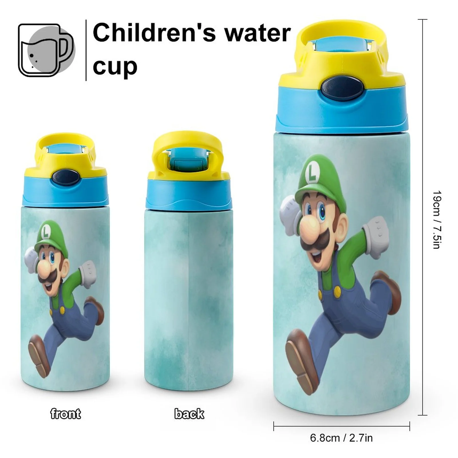 Luigi's Mansion Kid's Insulated Water Bottle With Straw Vacuum Stainless Steel Cup Leak-Proof Children Toddler Thermoses