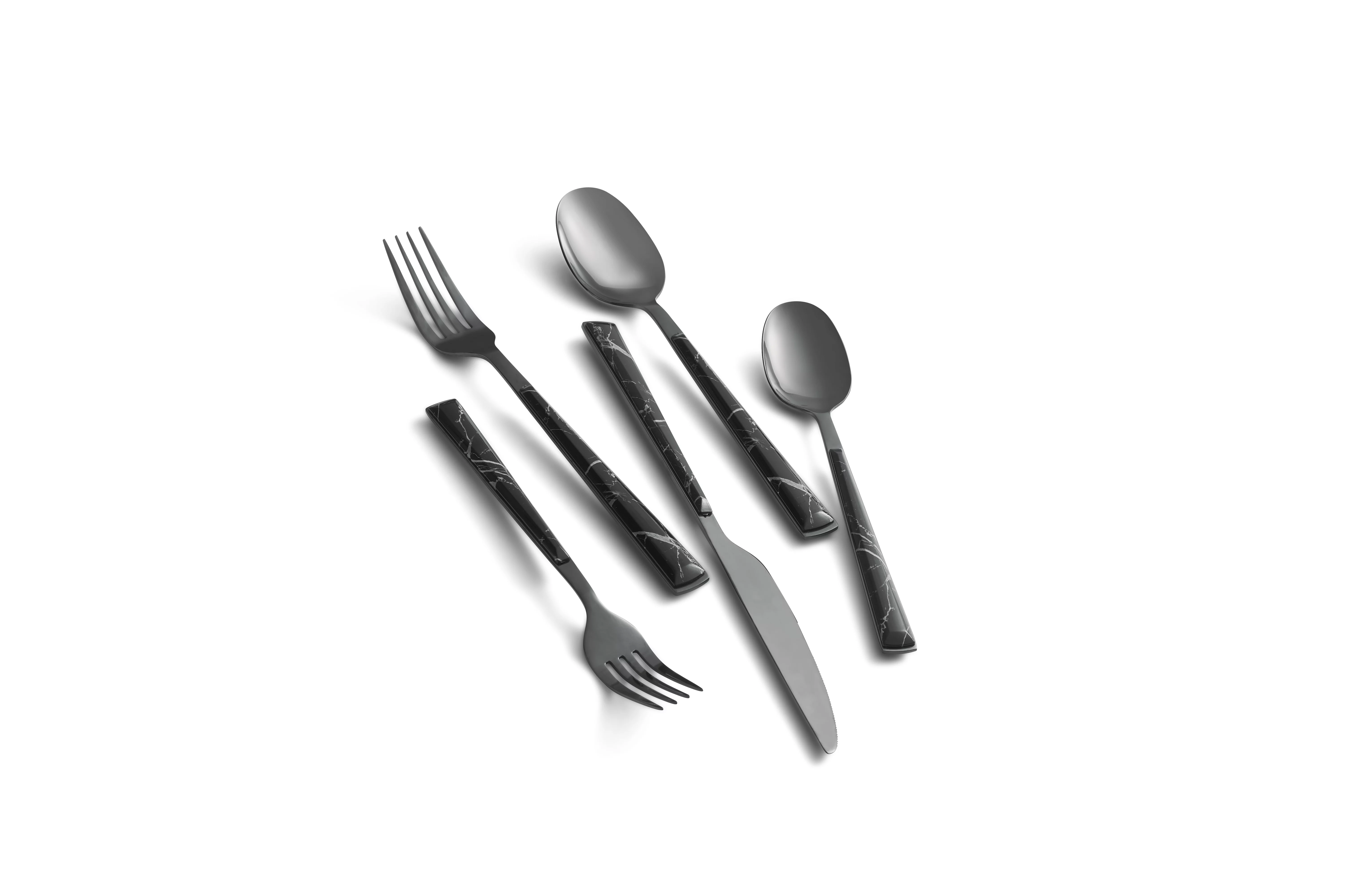 Eivin Black Marble with Black Mirror 18/0 20-Piece Flatware Set, Service for 4
