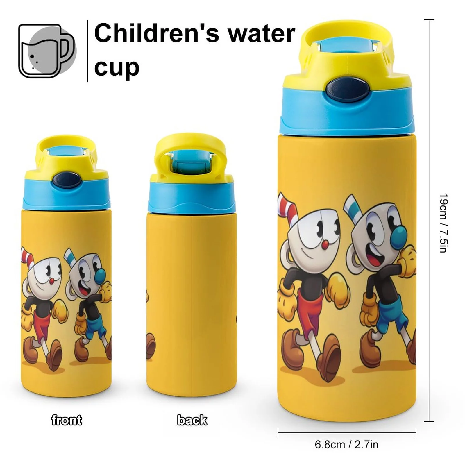 Cuphead Children's Water Bottle Vacuum Insulated Stainless Steel Cup Toddler Thermoses With Straw