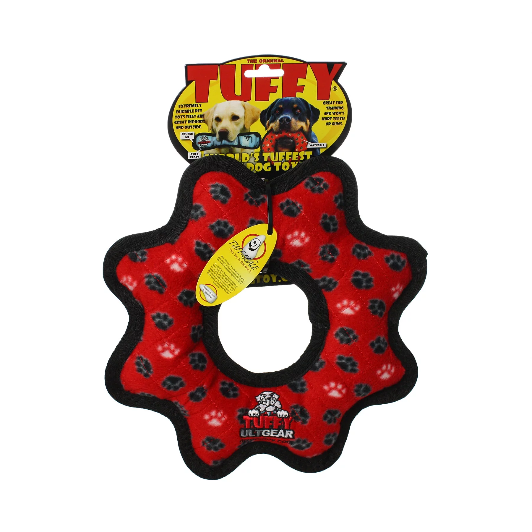 Tuffy Ultimate Gear Ring Red Paw, Durable Squeaky Dog Toy