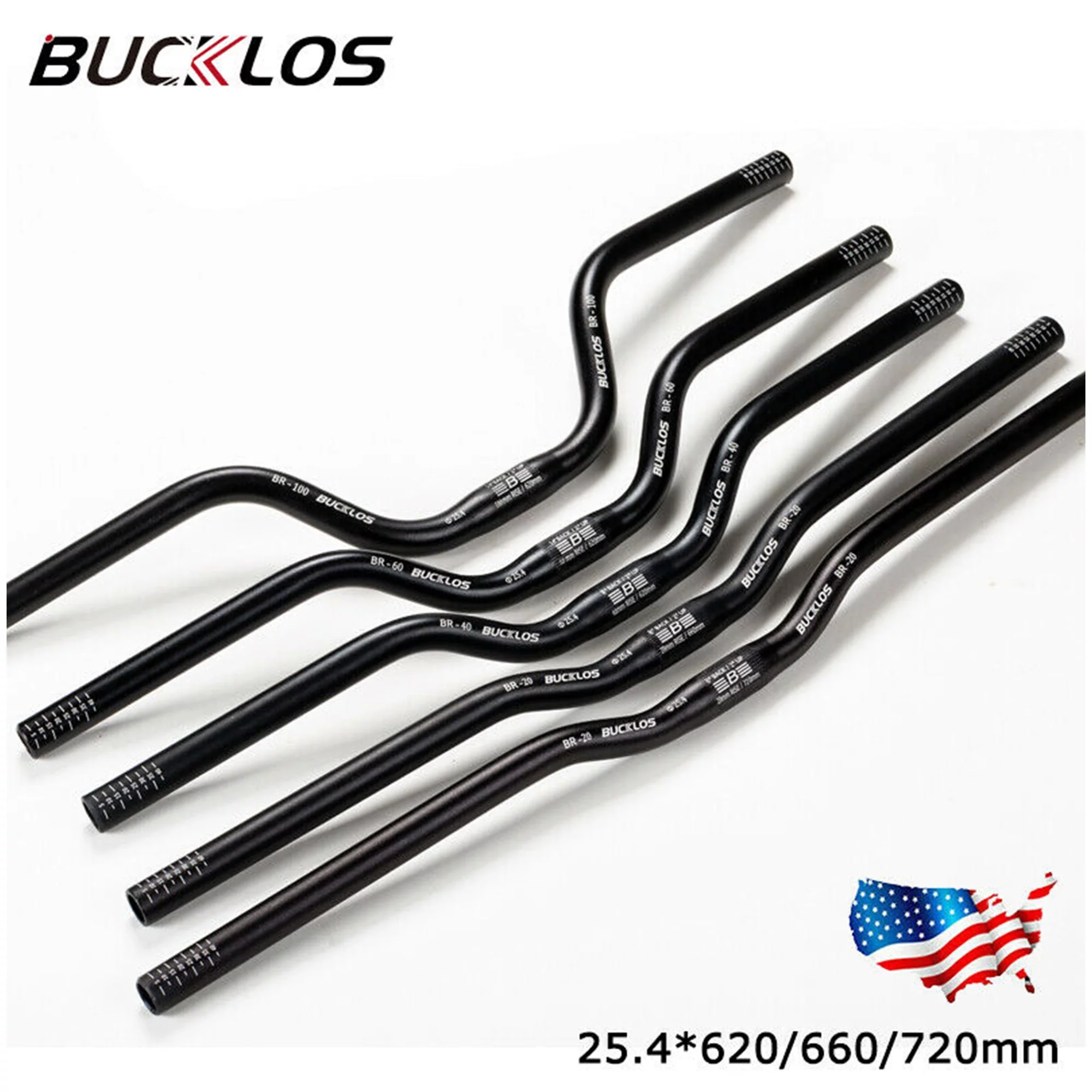 BUCKLOS 25.4*620/660/720mm Mountain Bike Handlebars Rise 40/60/100mm Aluminum Alloy MTB Riser Handlebars