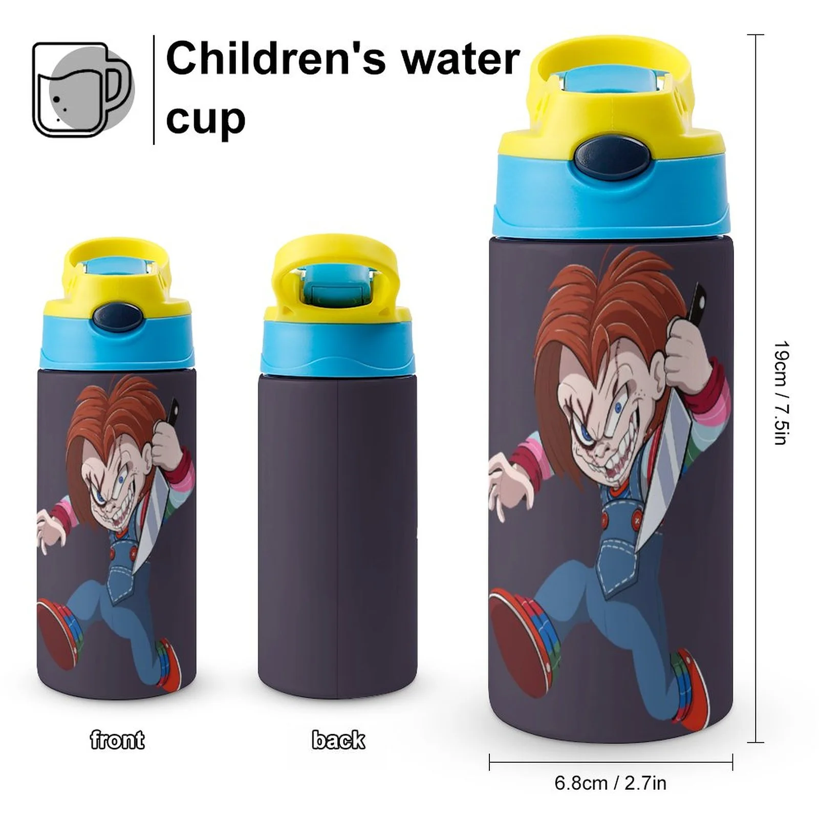 Cartoon Chucky Kid's Insulated Water Bottle With Straw Vacuum Stainless Steel Cup Leak-Proof Children Toddler Thermoses