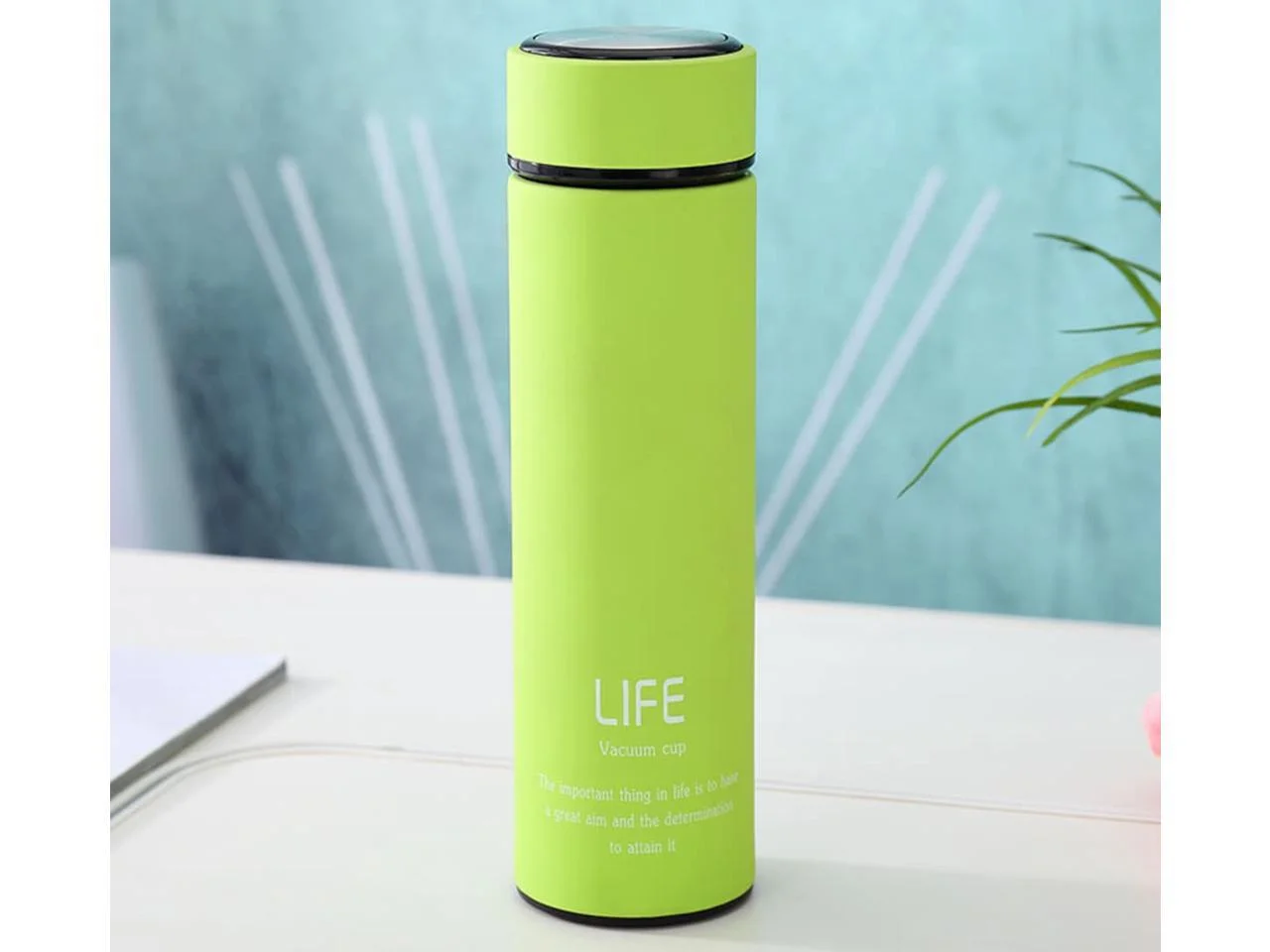 LIFE Vacuum Insulated Stainless Steel Water Bottle Double Walled Thermos with Lanyard Frosted Matte Flask(Gold)