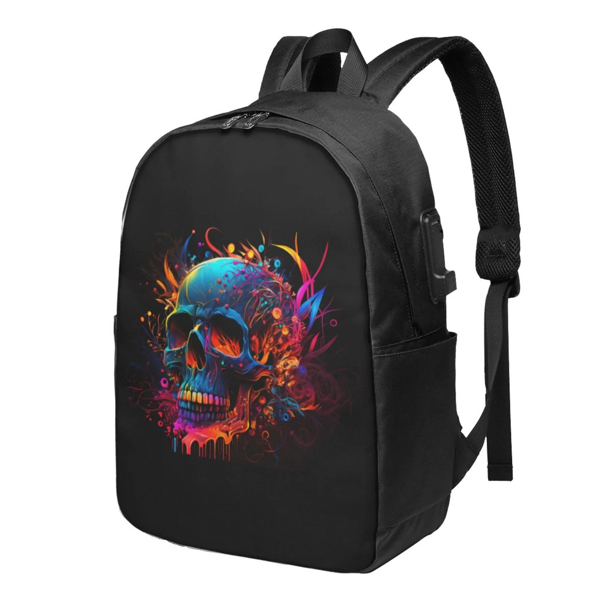 TEQUAN Travel Laptop Backpack, Colorful Abstract Skull Prints Outdoor Hiking Bag School Bookbag Casual Lightweight Daypack