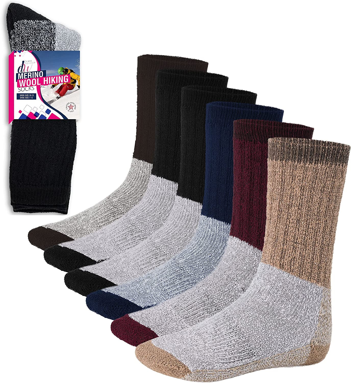 Thermal Socks Merino Wool Socks For Women and Men - 6 Pairs of Extra-Mens Warm Socks, Winter Socks, Hiking Socks, Boot Socks by Debra Weitzner