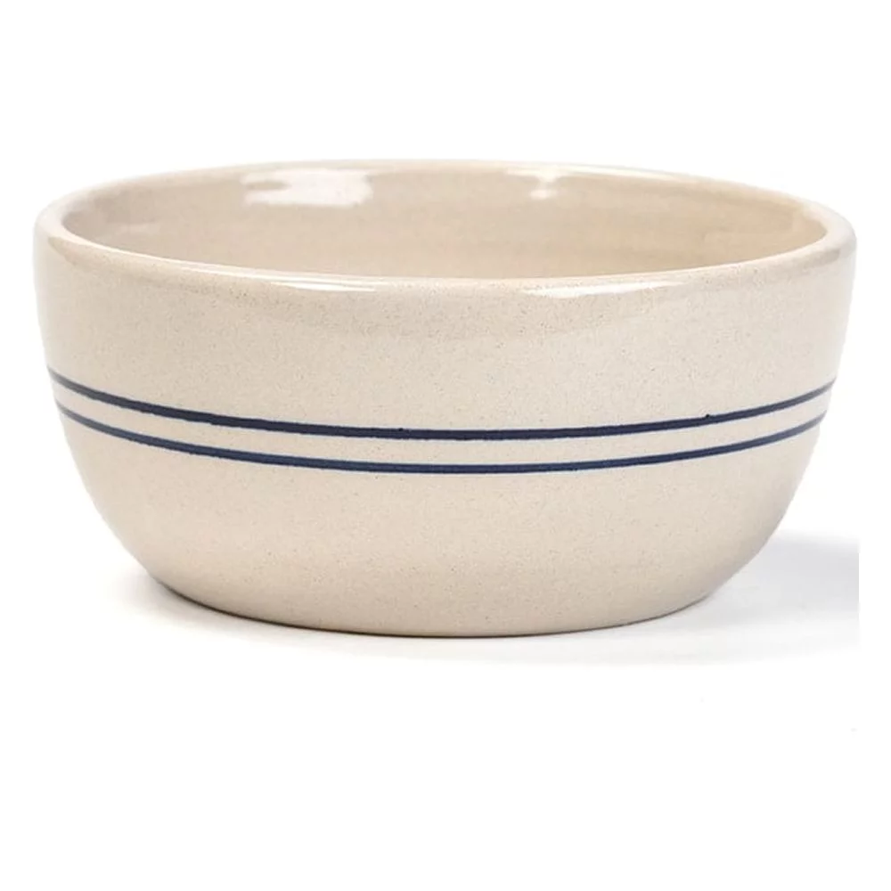 Martinez Pottery Salad Bowl Handmade Heritage Blue Stripe Stoneware
