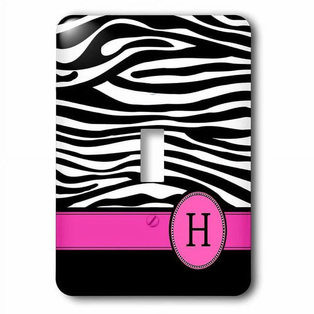 Letter B monogrammed black and white zebra stripes animal print with hot pink personalized initial single toggle switch lsp-154273-1