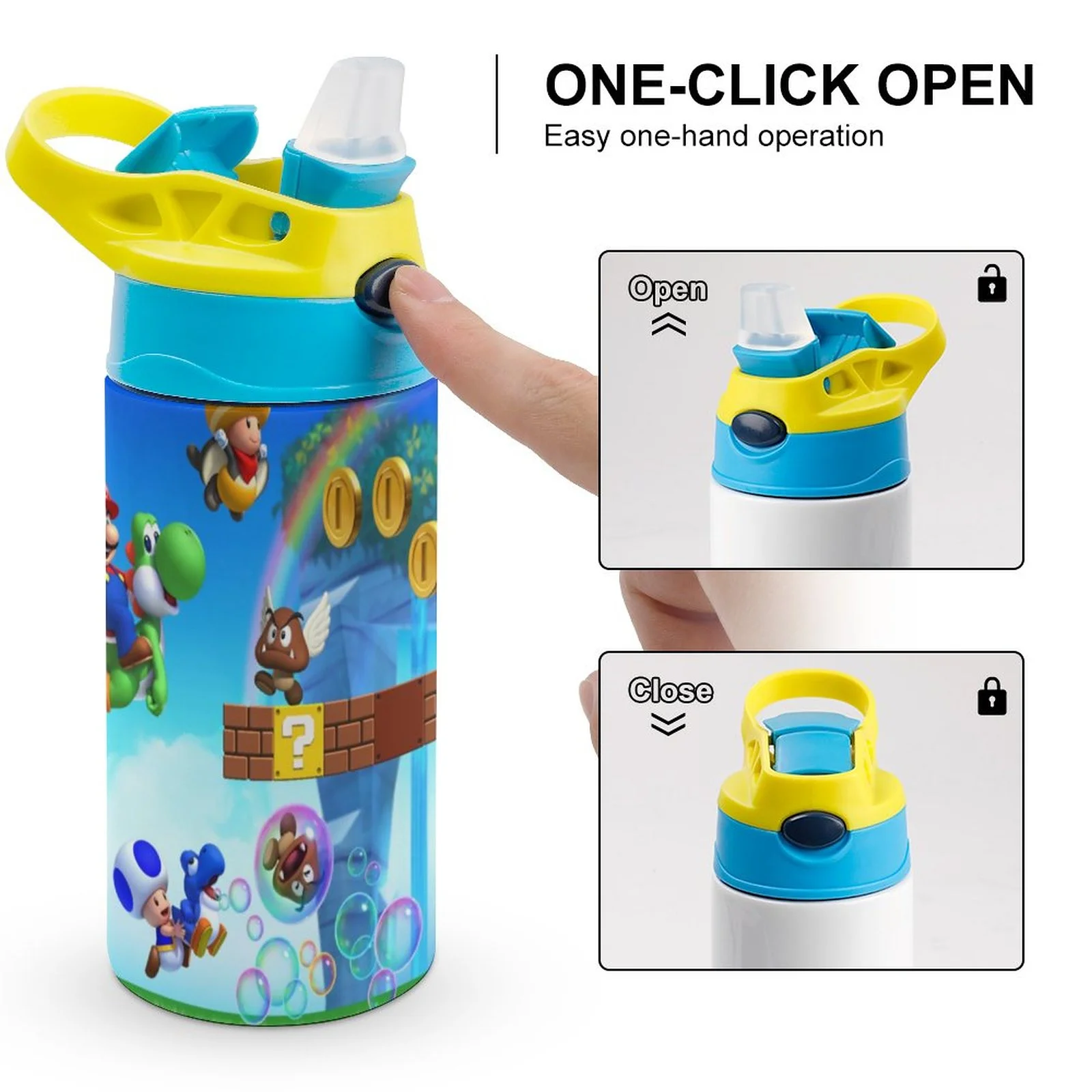 Super Mario Game Kid's Insulated Water Bottle With Straw Vacuum Stainless Steel Cup Leak-Proof Children Toddler Thermoses
