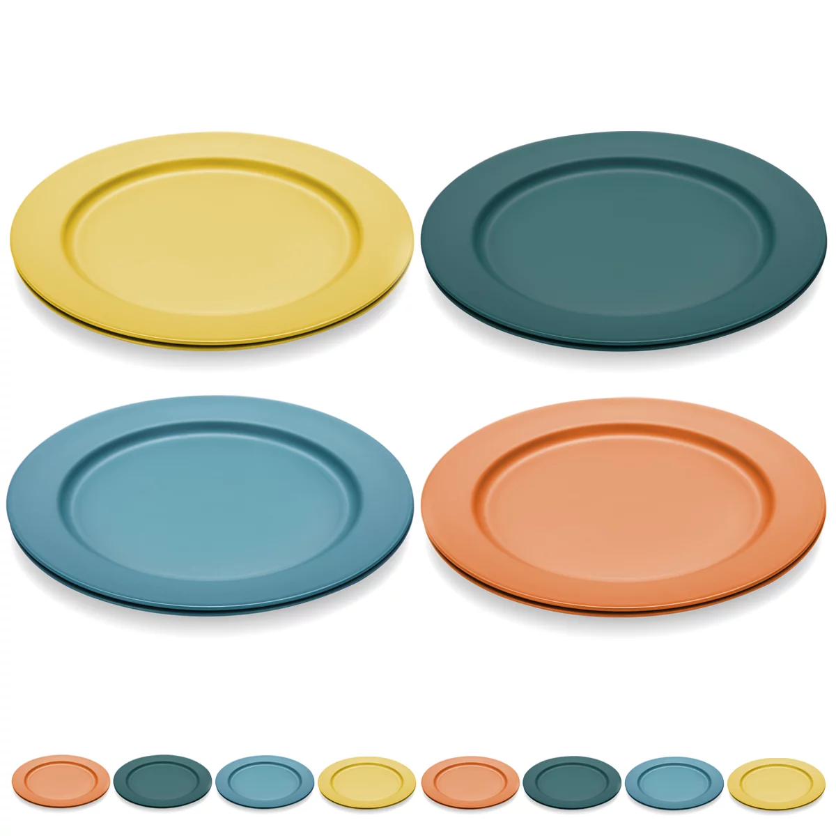 ReaNea 10 Inch Large Plastic Plates 8 Pieces, Unbreakable And Reusable Light Weight Dinner Plates Microwave Safe BPA Free