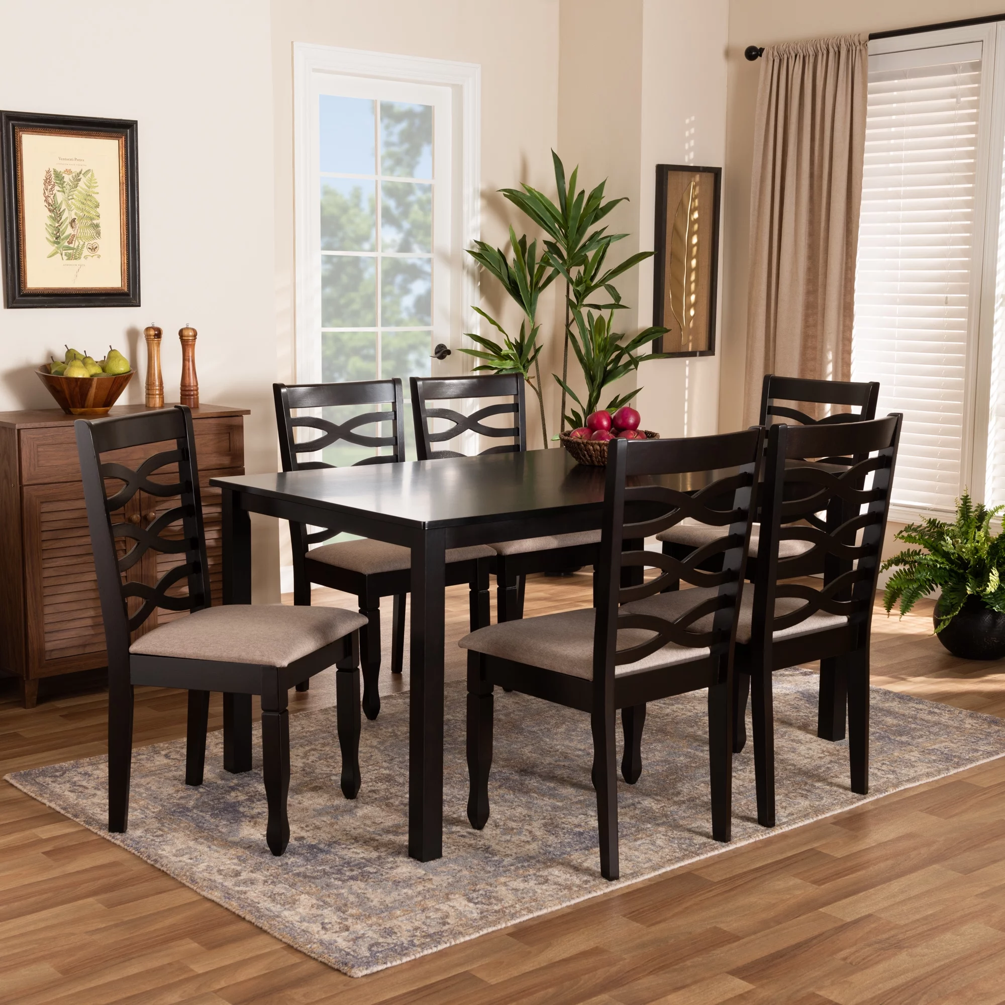 Baxton Studio Lanier Modern and Contemporary Sand Fabric Upholstered Dark Brown Finished 2-Piece Wood Dining Chair Set