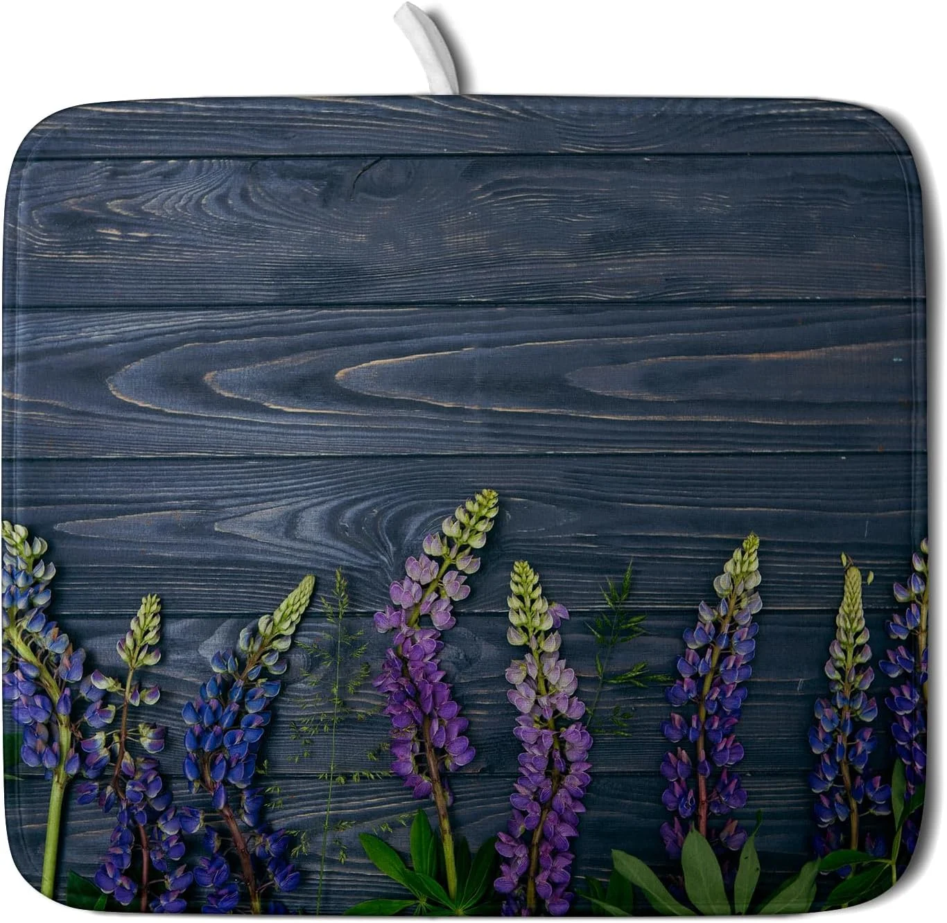 Wellsay Wooden Lavender Dish Drying Mat - 16 x 18 IN Floral Drying Mats for Kitchen Counter Botanical Wood Art Drying Rack Mat for Dishes