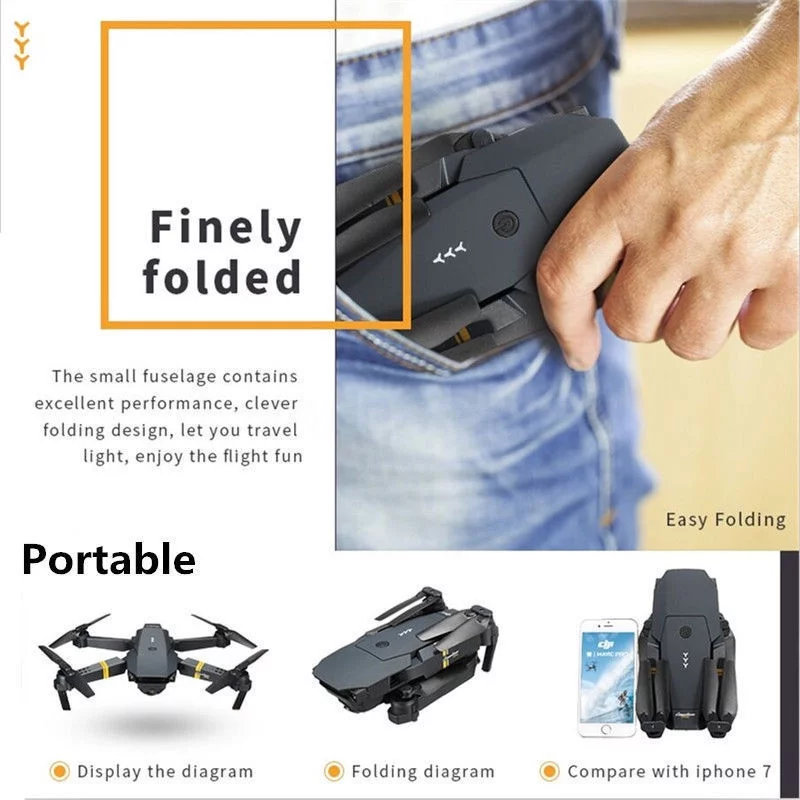 2MP Camera WIFI FPV Foldable Arm Selfie Drone 6 Axis 2.4G 4CH RC Quadcopter + 2PCS Batteries