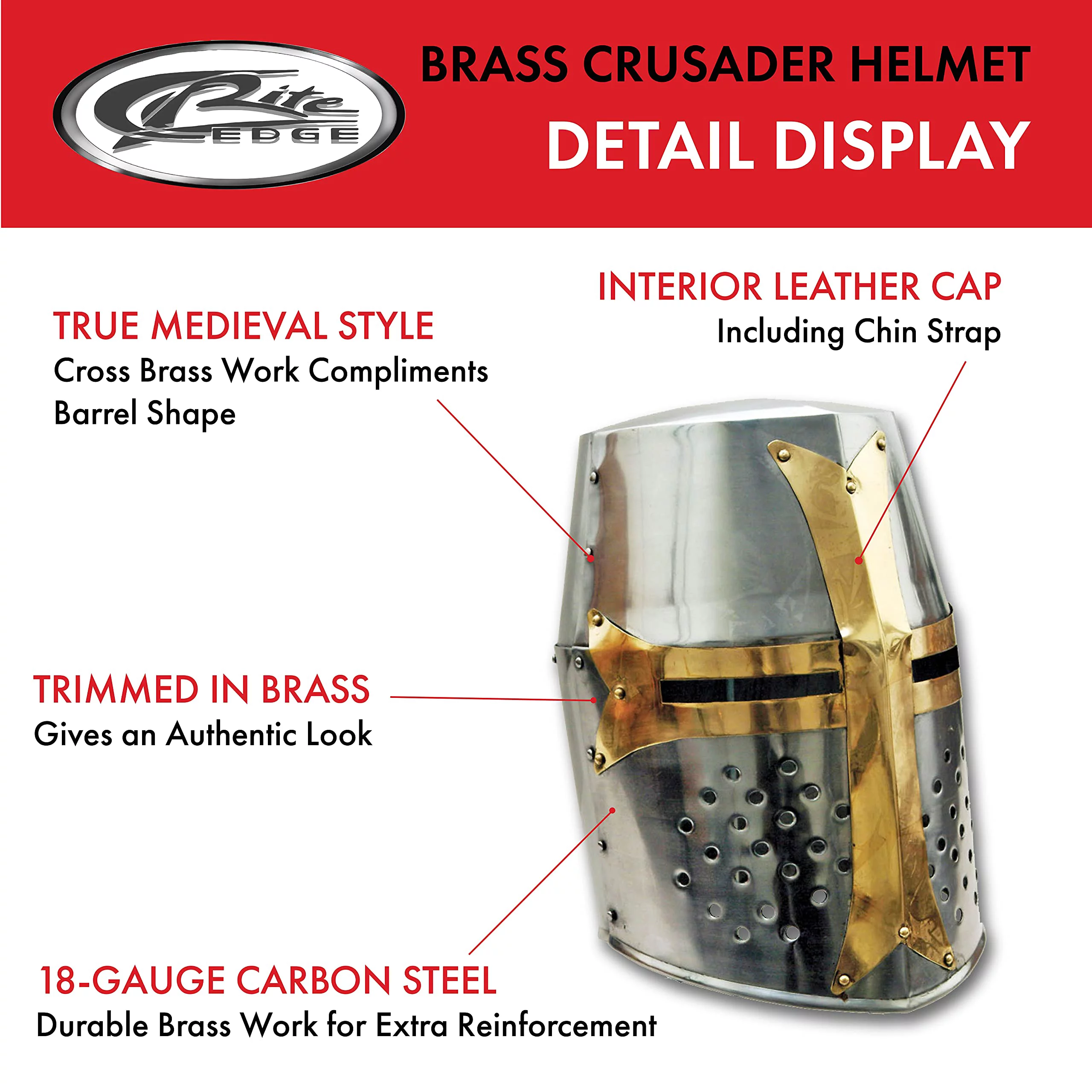 Szco Supplies 14� Decorative Barrel Brass Helm Crusader Helmet