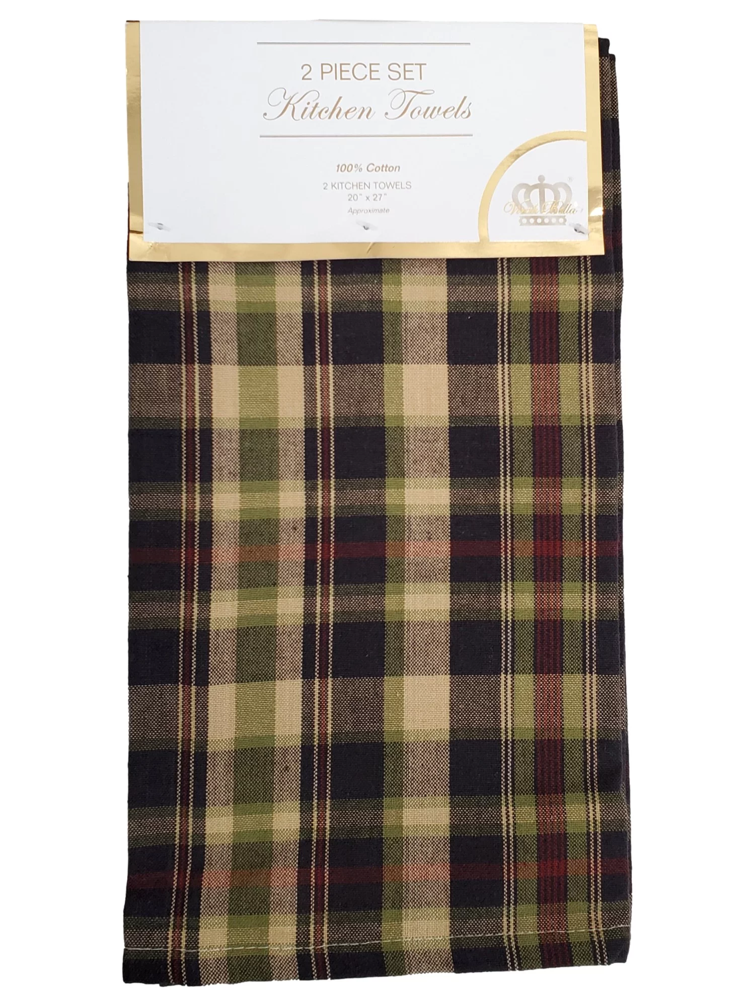 Virah Bellah Green, Black & Gold Garret Plaid Kitchen Towel Set - 2 Dish Towels