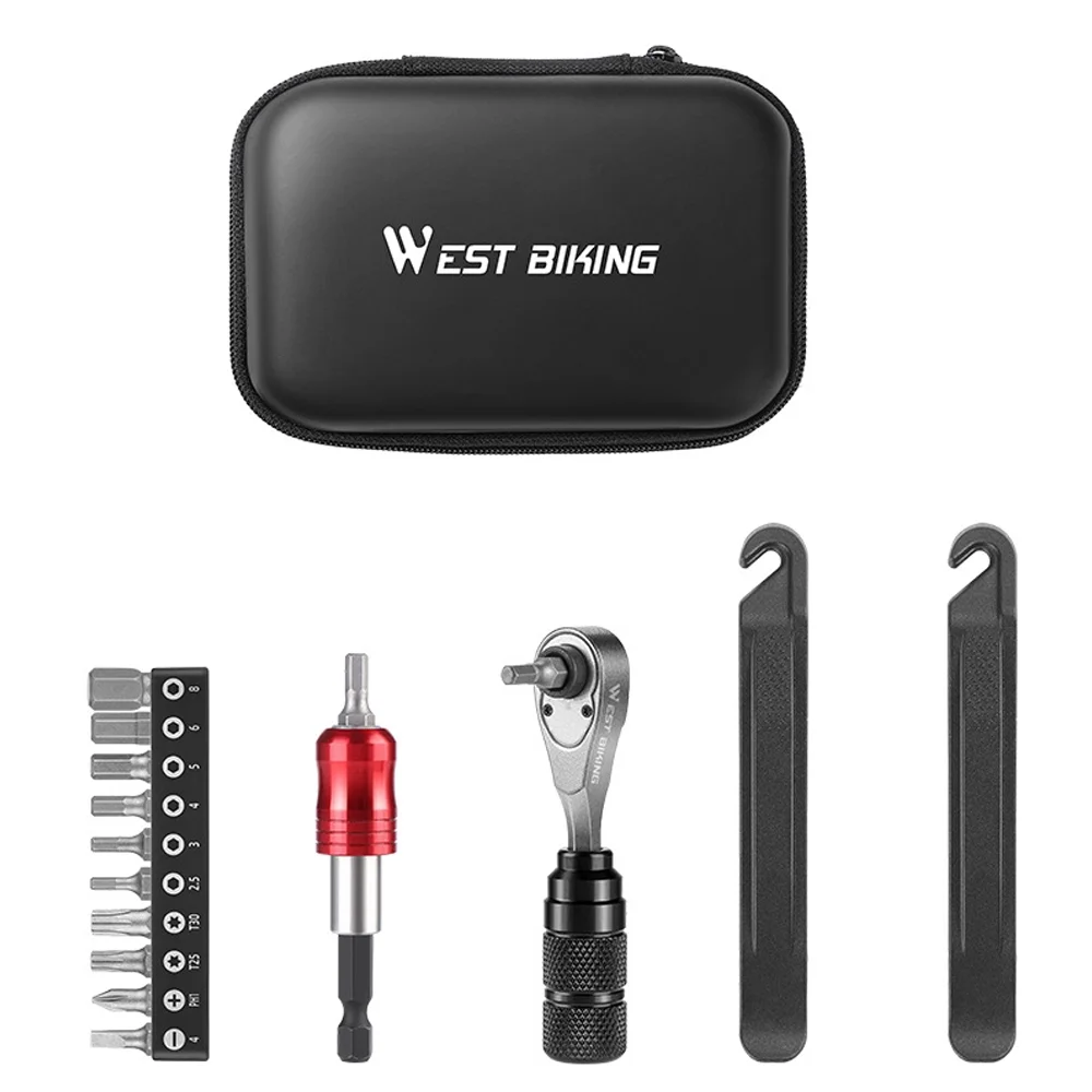 Anself Service Suit Complete Bike Maintenance Kit with Aluminum Alloy Ratchet Wrench, Screw Bits, and Tire Pry Bar for Effective