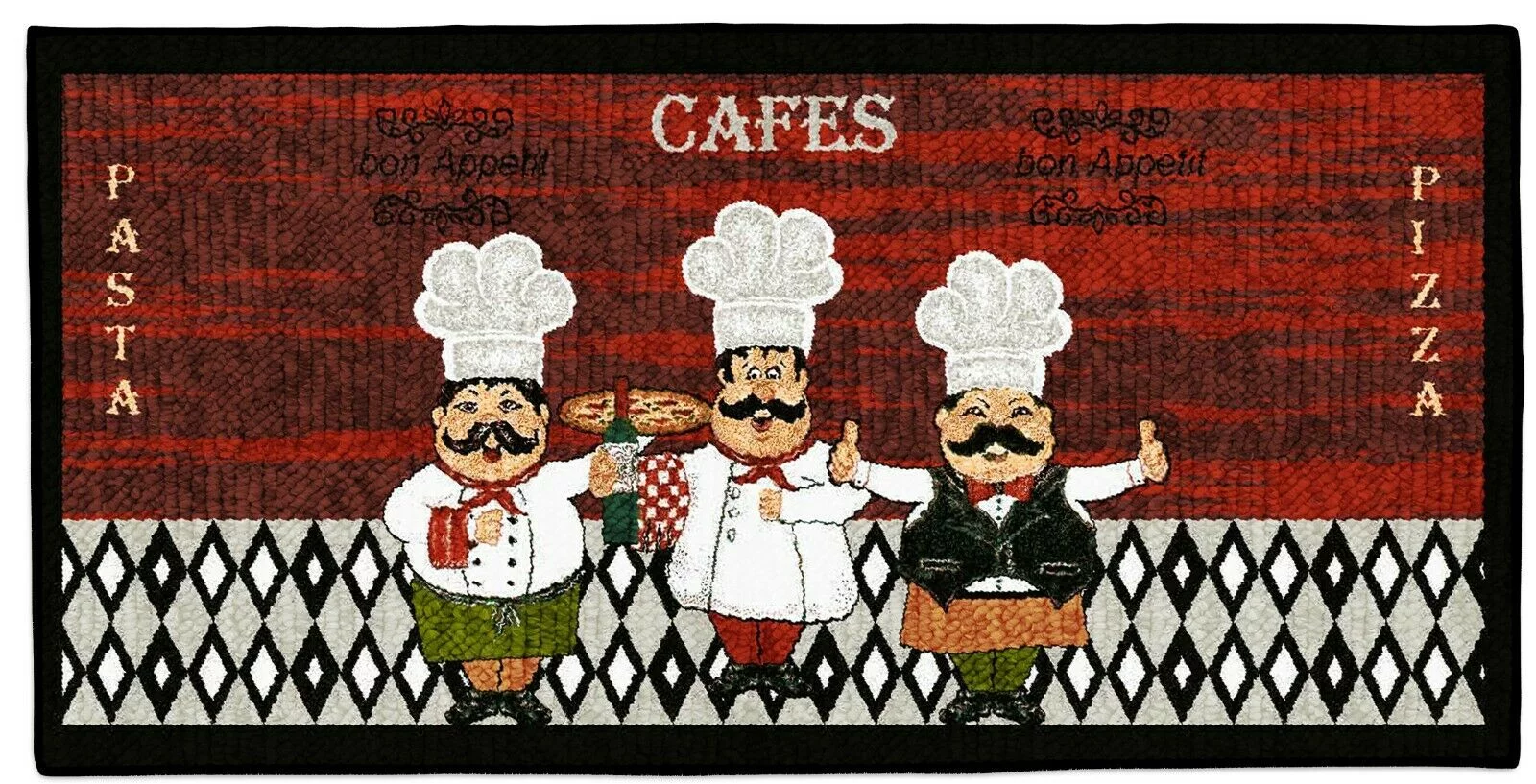 Kashi Home Kitchen Rug, Area Rug, Mat, Beautiful Print Non-Skid Latex Back Chef Trio 20x40 Rectangle
