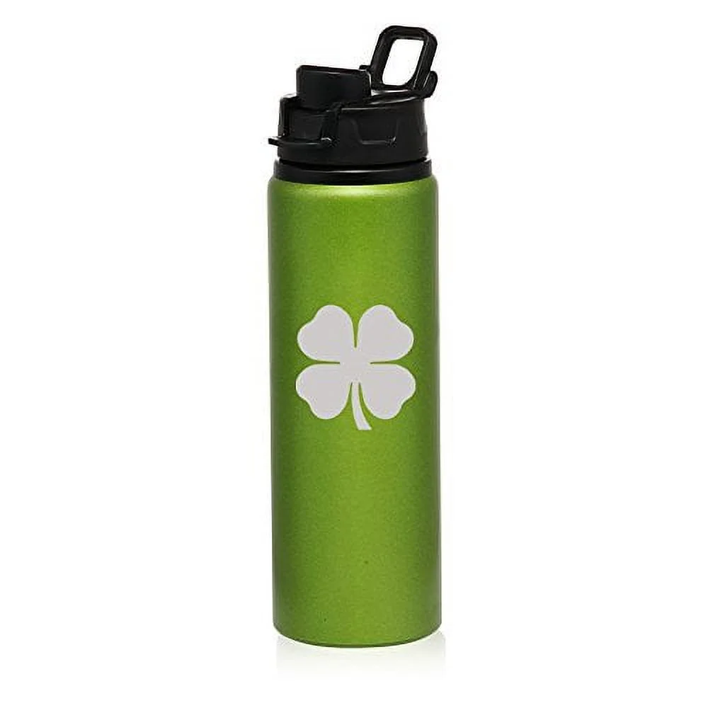 25 oz Aluminum Sports Water Travel Bottle 4 Leaf Clover Shamrock (Green)