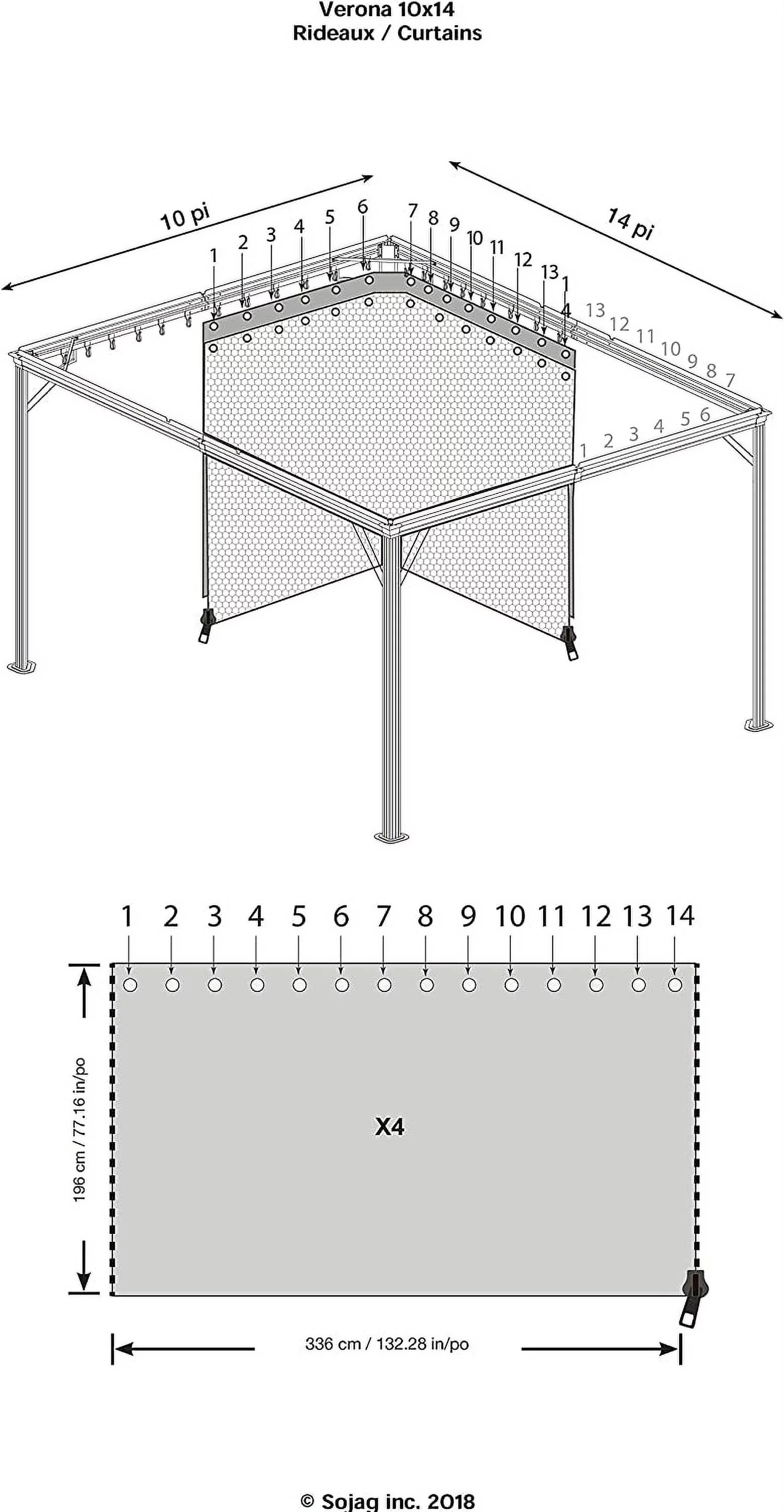 Sojag 135-9163797 10 x 14 ft. Verona Curtains, Grey - Polyester