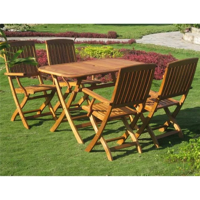 International Caravan Royal Tahiti Almeria Patio Set-Color:Stain,Material:Balau Wood,Number of Items:5 Piece