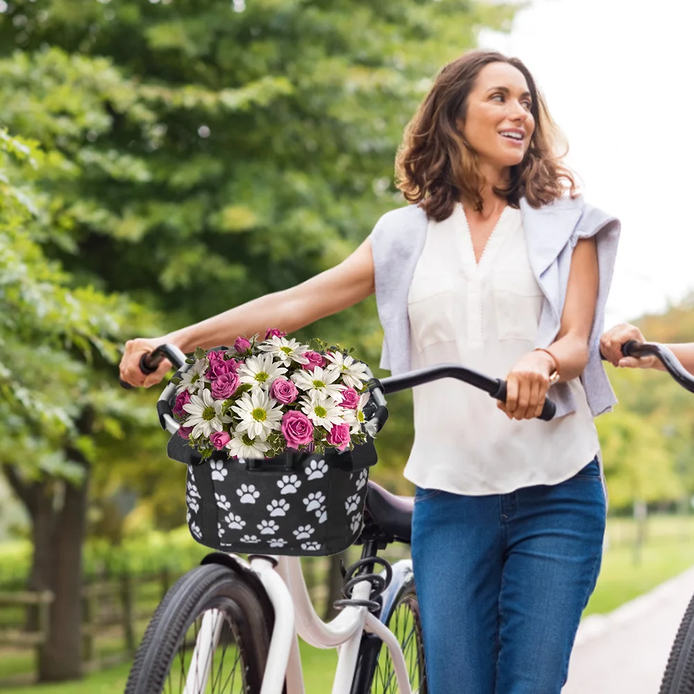 Bike Basket Removable Bicycle Handlebar Basket Folding Small Pet Cat Dog Carrier Cycling Bag Shopping Basket