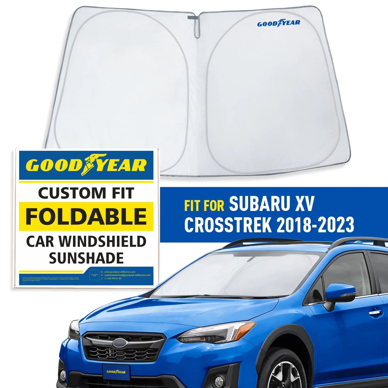 Goodyear Foldable Windshield Sun Shade for Subaru XV Crosstrek 2018-2023, Custom-Fit Car Windshield Cover, Car Sunshade, Vehicle Sun Protector, Auto Car Window Shades for Front Window - GY008284