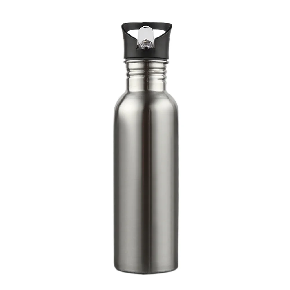 Aspire 25oz. 750ml Premium Single Walled Stainless Steel Sports Water Bottle with Straw Lid-Silver-25oz