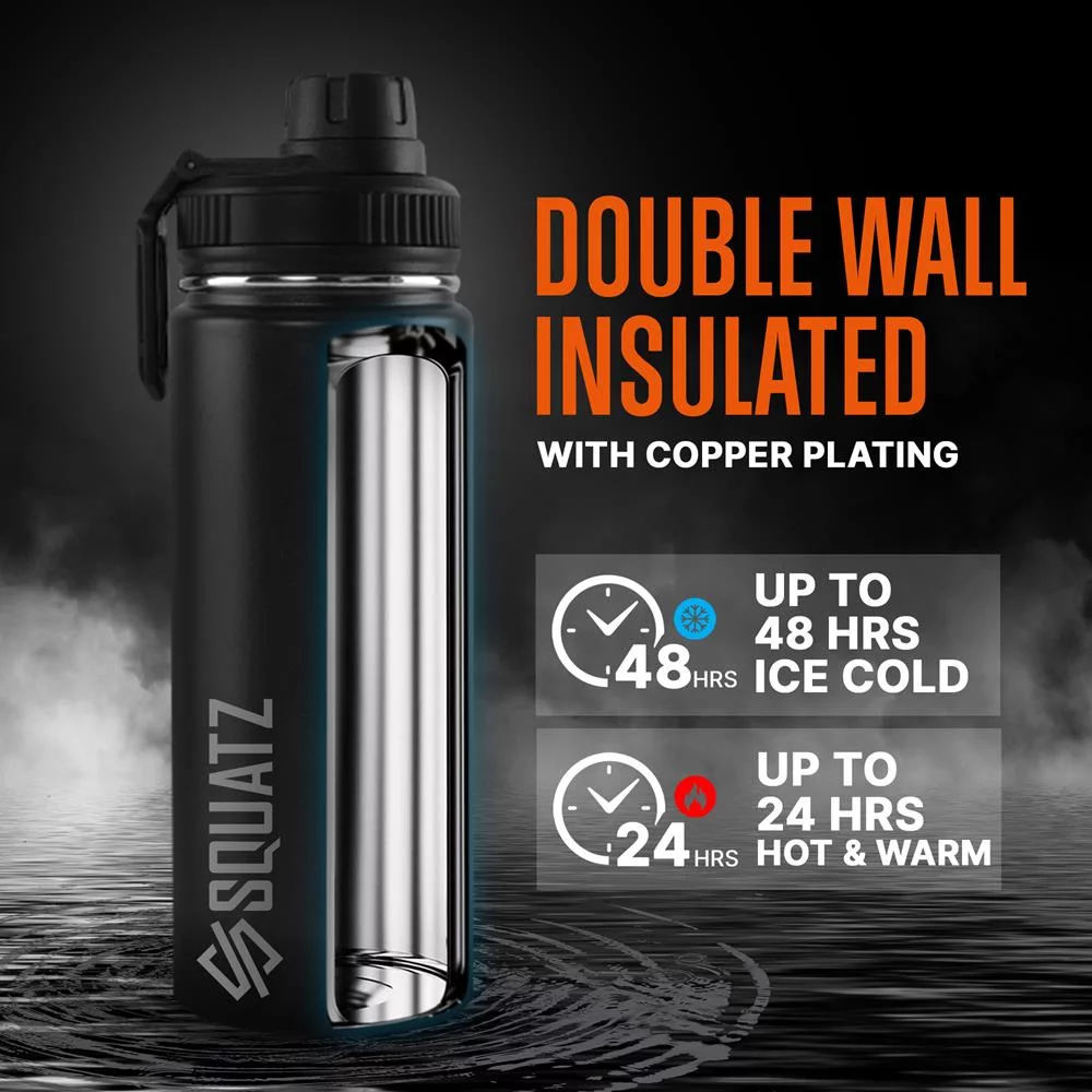 18 Oz Stainless Steel Water Bottle, with Straw, Leak Proof, Vacuum Insulated Stainless Steel, Double Walled, Thermo Mug & Wide Mouth Lids (Black)