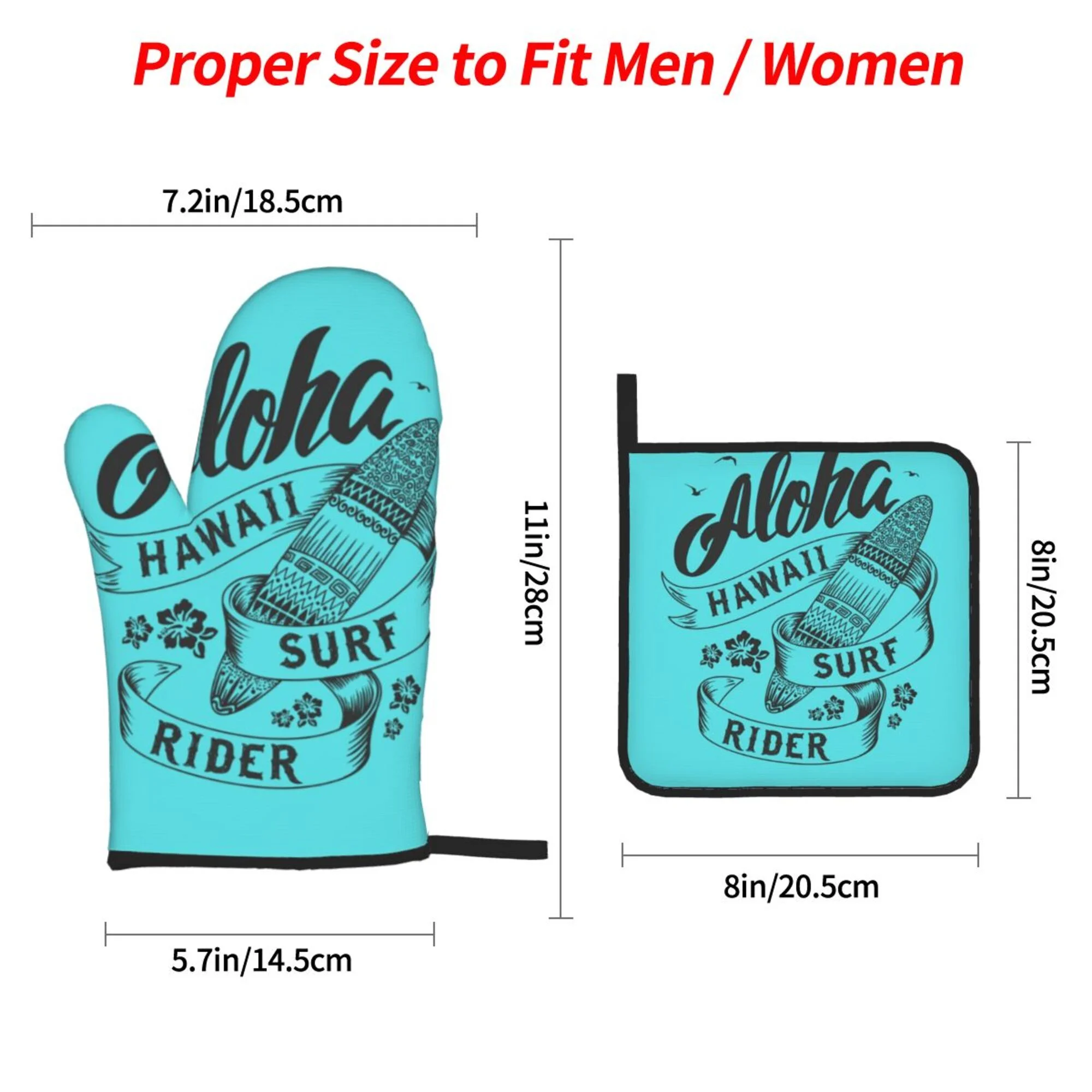 ZICANCN Oven Mitts and Pot Holders Sets,Sea Surf Art Aloha Baking Sets Kitchen Heat Resistant 4 Pieces