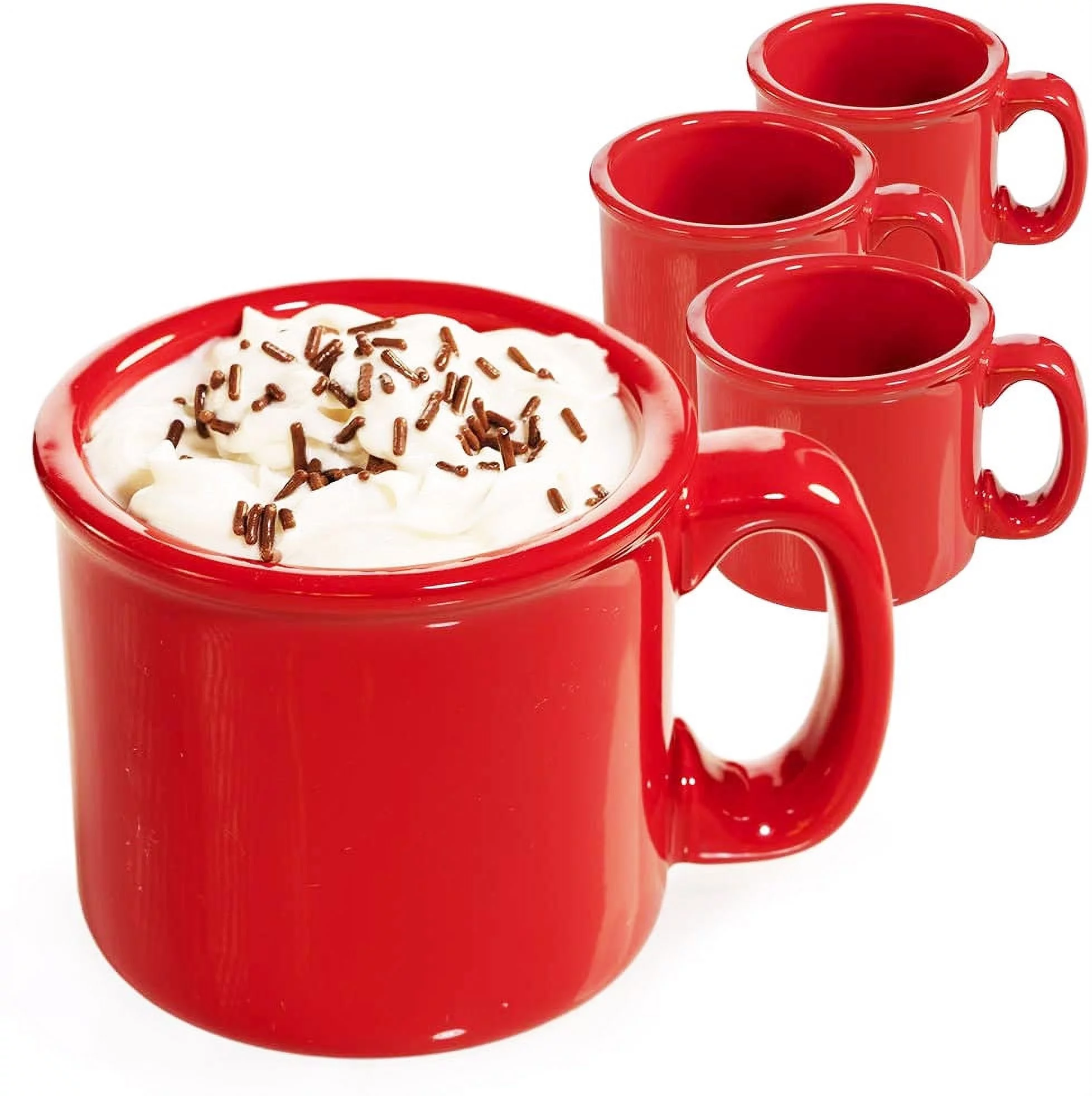 Red Coffee Mug - Ceramic - 13 Ounce - Set of 4 - Cozy Hot Tea Milk Chocolate Cocoa Holiday Mugs