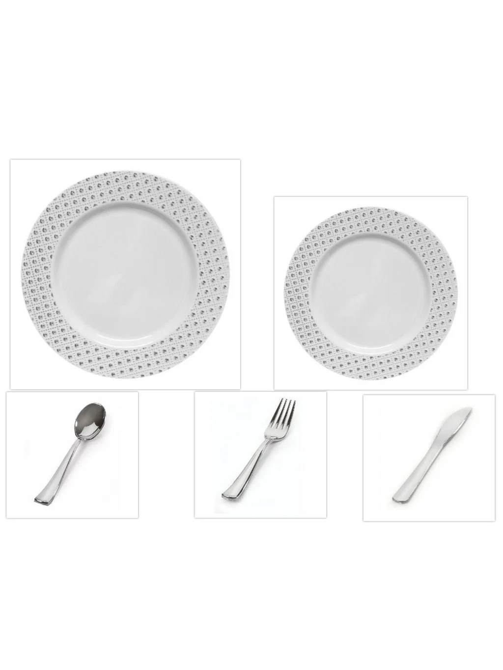 Sphere Collection White w/ Decorative Silver Dot Border 10.25