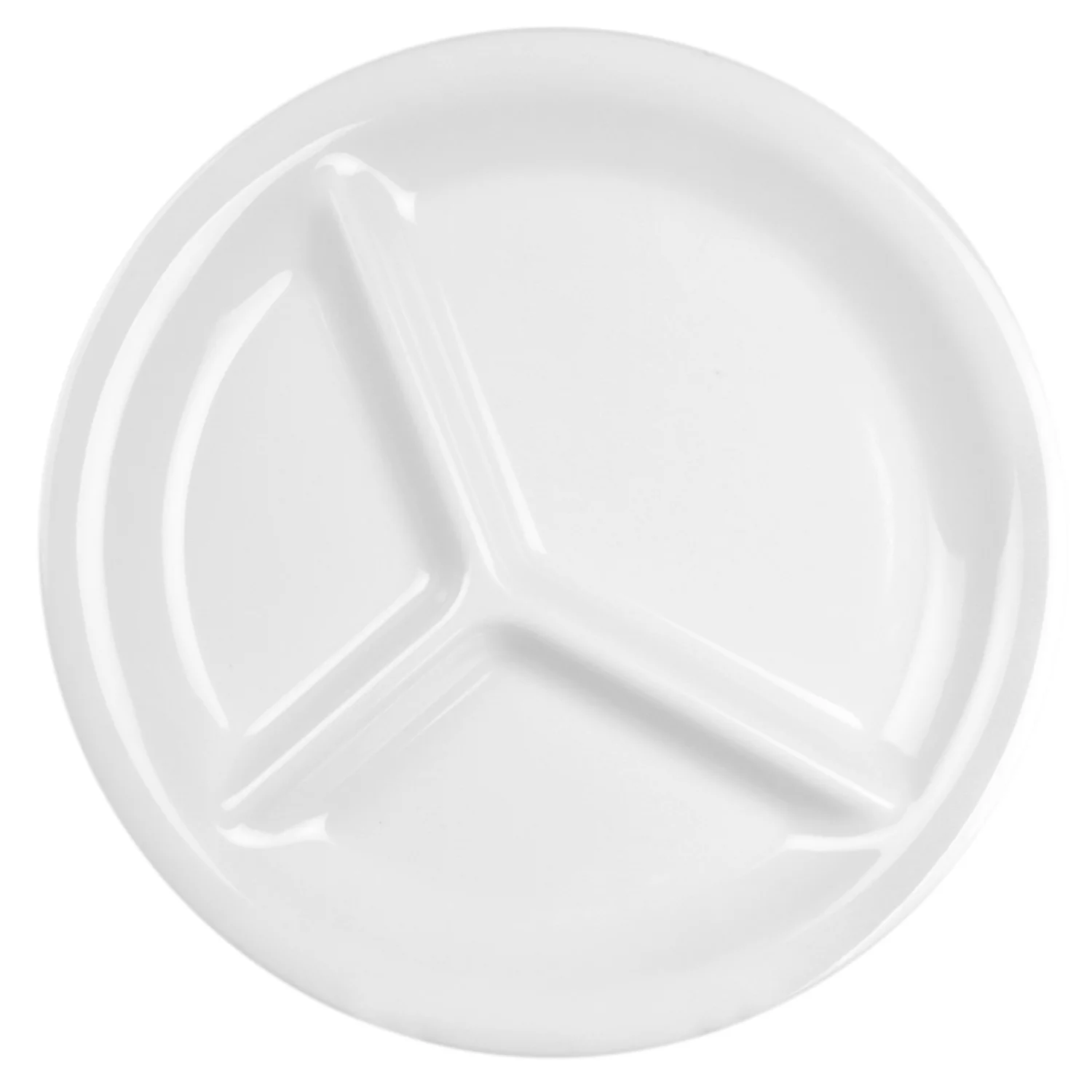 Excellante Color White Melamine Dinnerware Collection 10.25 Inch Three Compartment Plate, Comes in Dozen