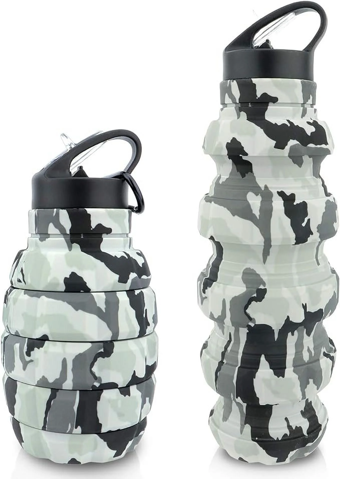 PenghaiYunfei Collapsible Travel Water Bottle18oz, Reuseable Silicone Foldable Water Bottles for Gym Camping Hiking, Portable Leak Proof Sports Water Bottle with Carabiner (light grey)